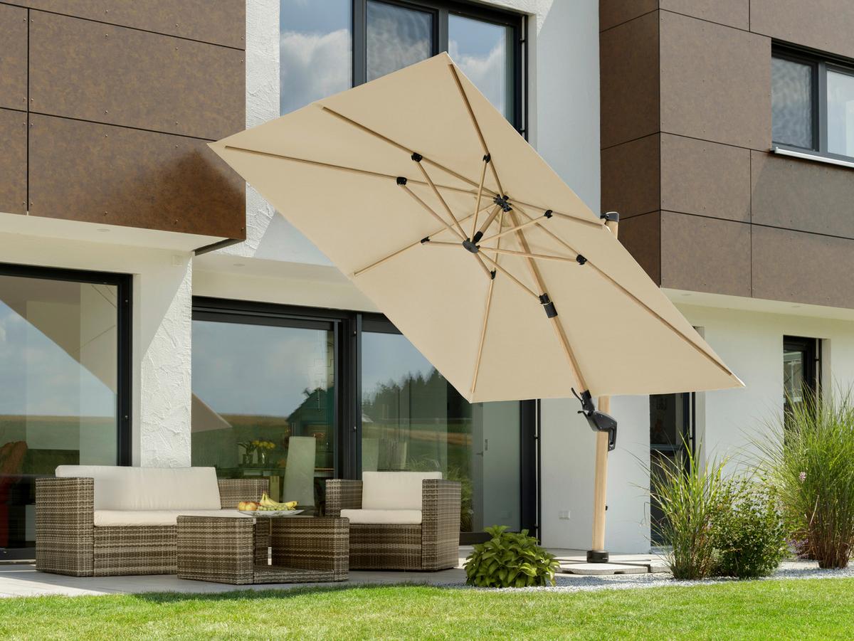 Ampelschirm Rohdos Naturfarben - Eichefarben/Naturfarben, Basics, Textil/Metall (358/263/300cm) - Schneider