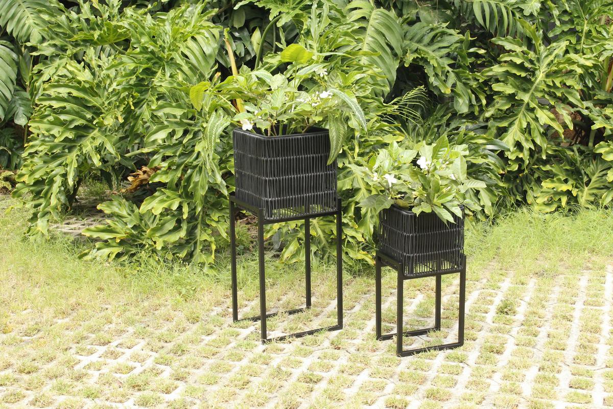 Übertopf-Set Flora Schwarz, 2er Set - Schwarz, Kunststoff/Metall - Mömax