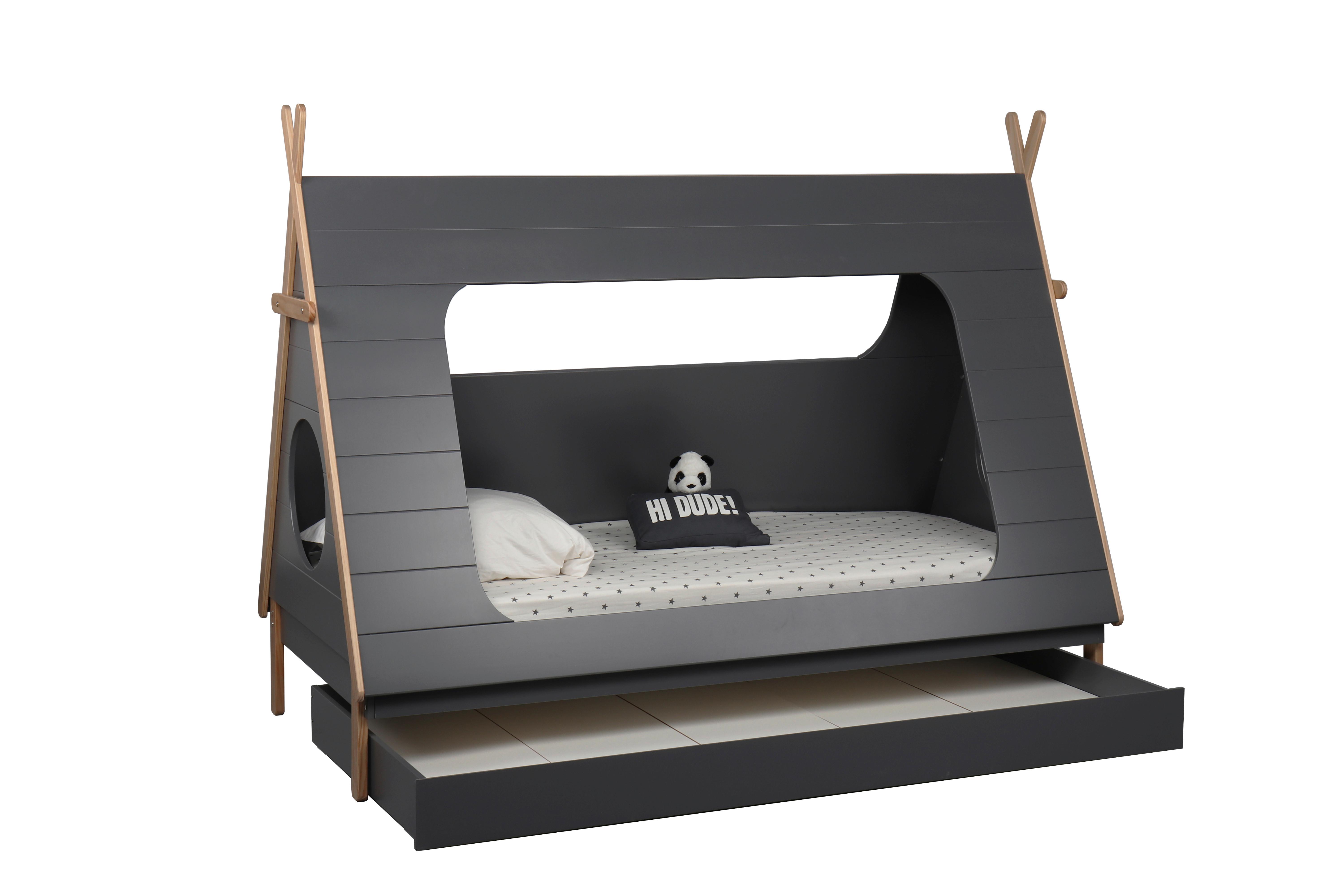 Hausbett ca. 90x200 cm Dunkelgrau/Naturfarben - Dunkelgrau/Naturfarben, Design, Holz/Holzwerkstoff (90/200cm) - Livetastic