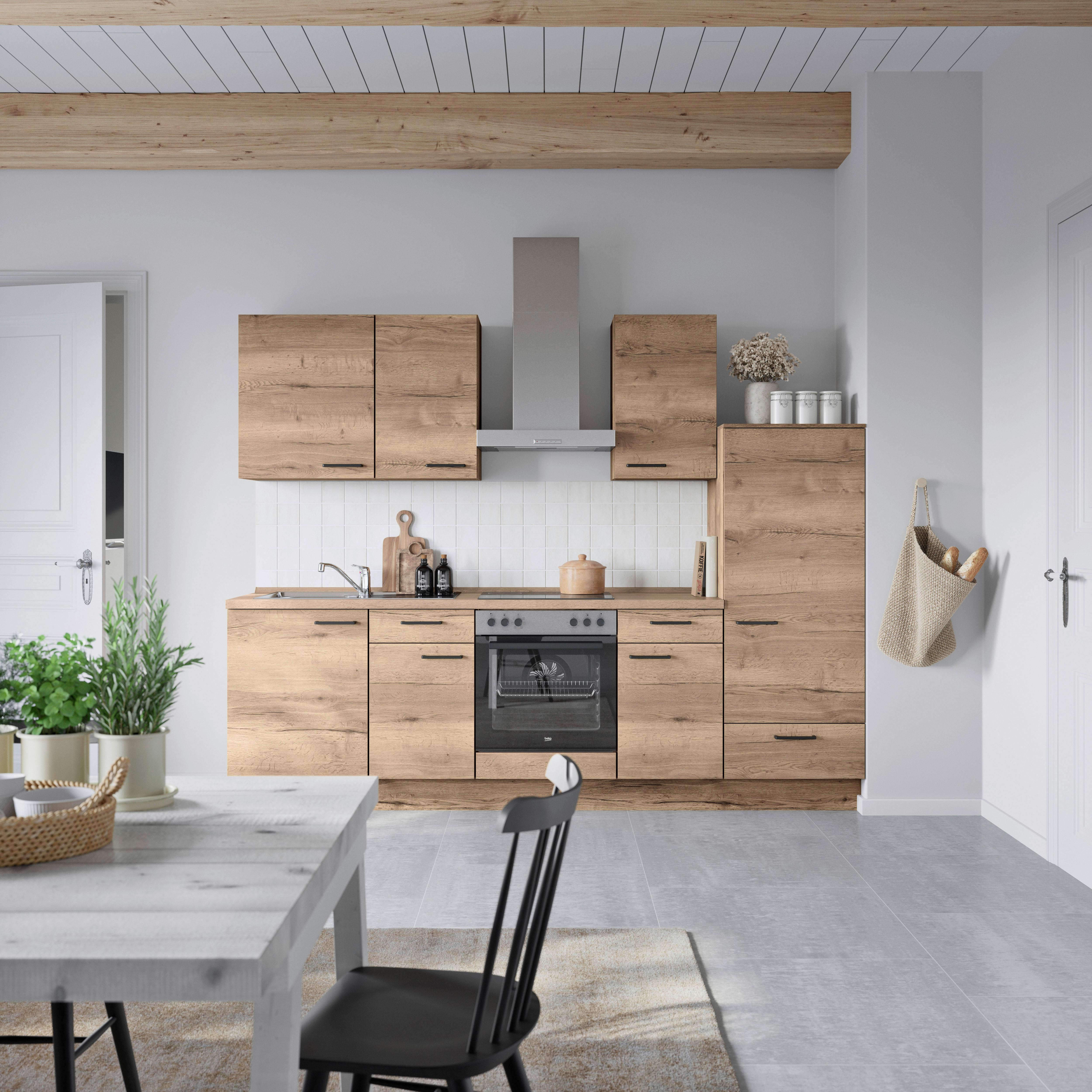 Küchenblock Structura Low m. Geräten Eiche dunkel - Eiche dunkel/Eichefarben, MODERN, Holzwerkstoff/Metall (270cm) - Nobilia