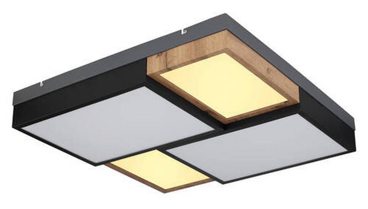 LED-Deckenleuchte Gundi Schwarz/Weiß max. 50 Watt - Opal/Schwarz, Natur, Holzwerkstoff/Kunststoff (60/60/9cm) - Globo