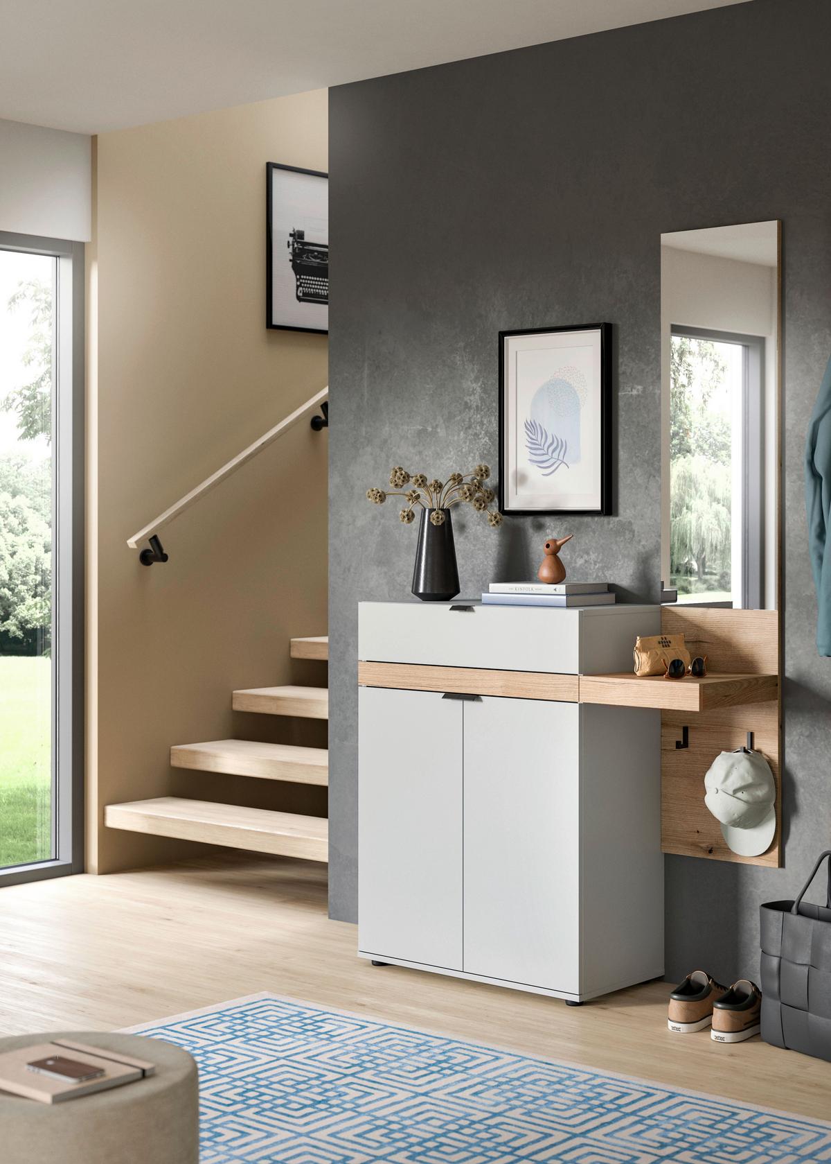 Predsoba Naro, Siva, Barva Hrasta, 2-Delna - siva/temni hrast, Design, leseni material (110/194/37cm) - Livetastic