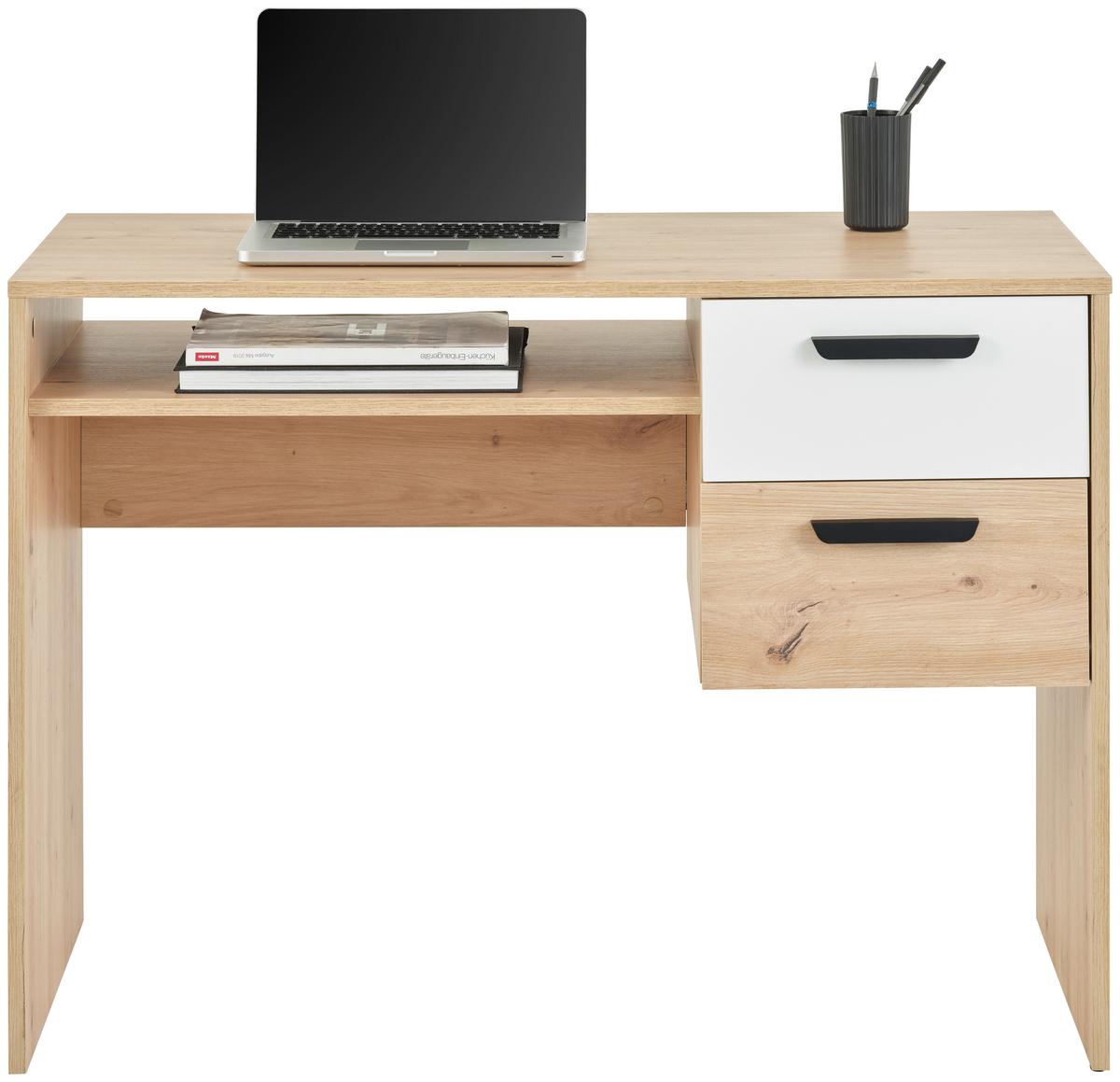 Pisalna Miza Basic Two, Barva Hrasta, 100x50 - črna/bela, Konvencionalno, umetna masa/leseni material (100/75/50cm)
