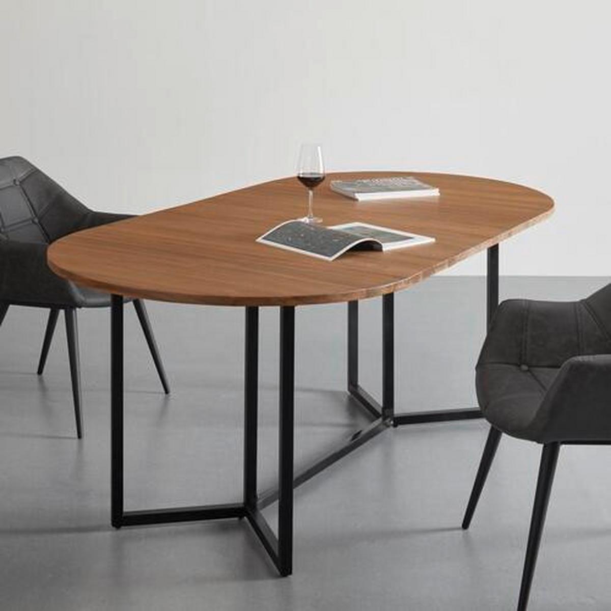 Raztegljiva Jedilna Miza Samuel, Akacija - črna/barve akacije, Moderno, kovina/les (160-200/100/75cm) - Bessagi Home