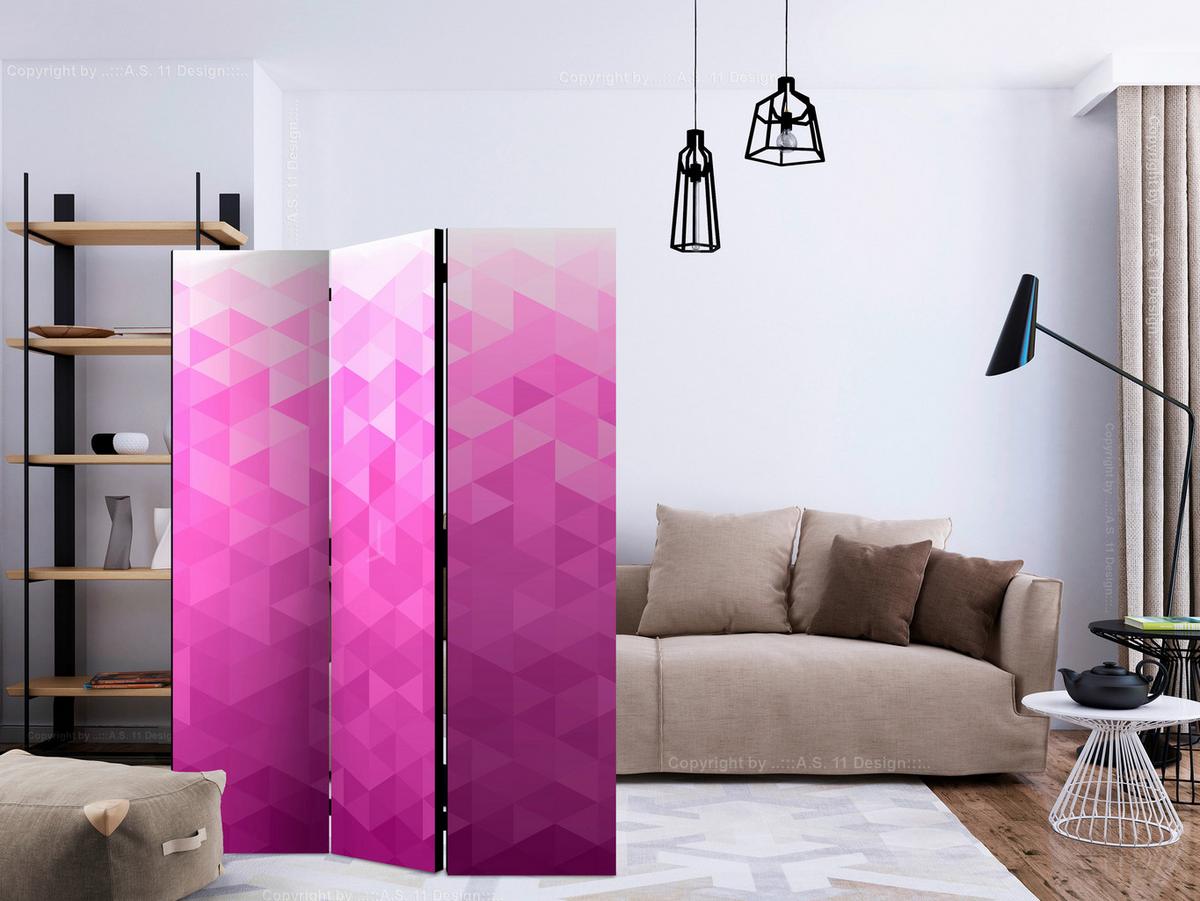 Paravan Pink Pixel, 3-Delni, Dvostranski - pink/bela, Basics, tekstil/les (135/172/3cm) - artgeist