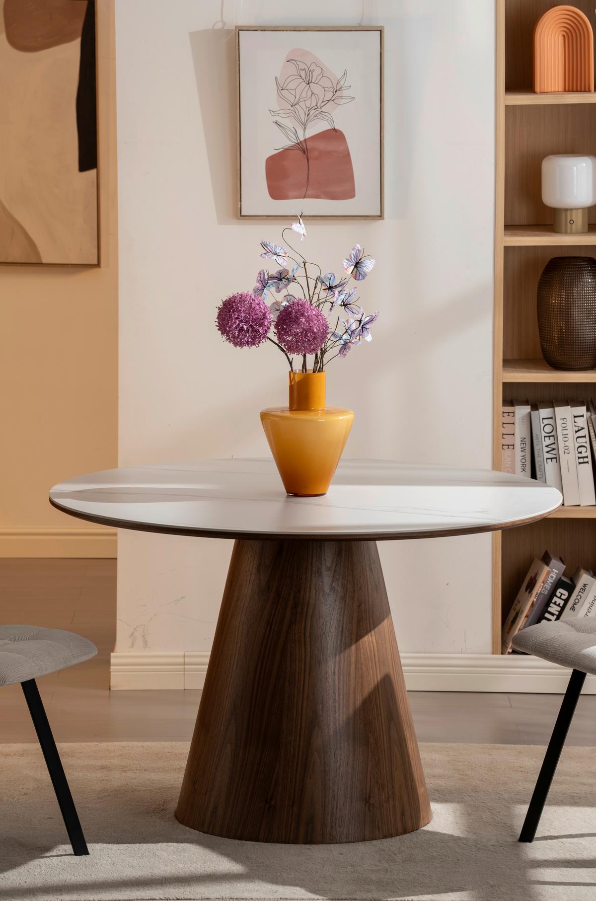 Jedilna Miza Aiden, Bela, Barva Oreha, Ø 120cm - barva oreha/bela, Moderno, leseni material/les (120/75cm) - MID.YOU