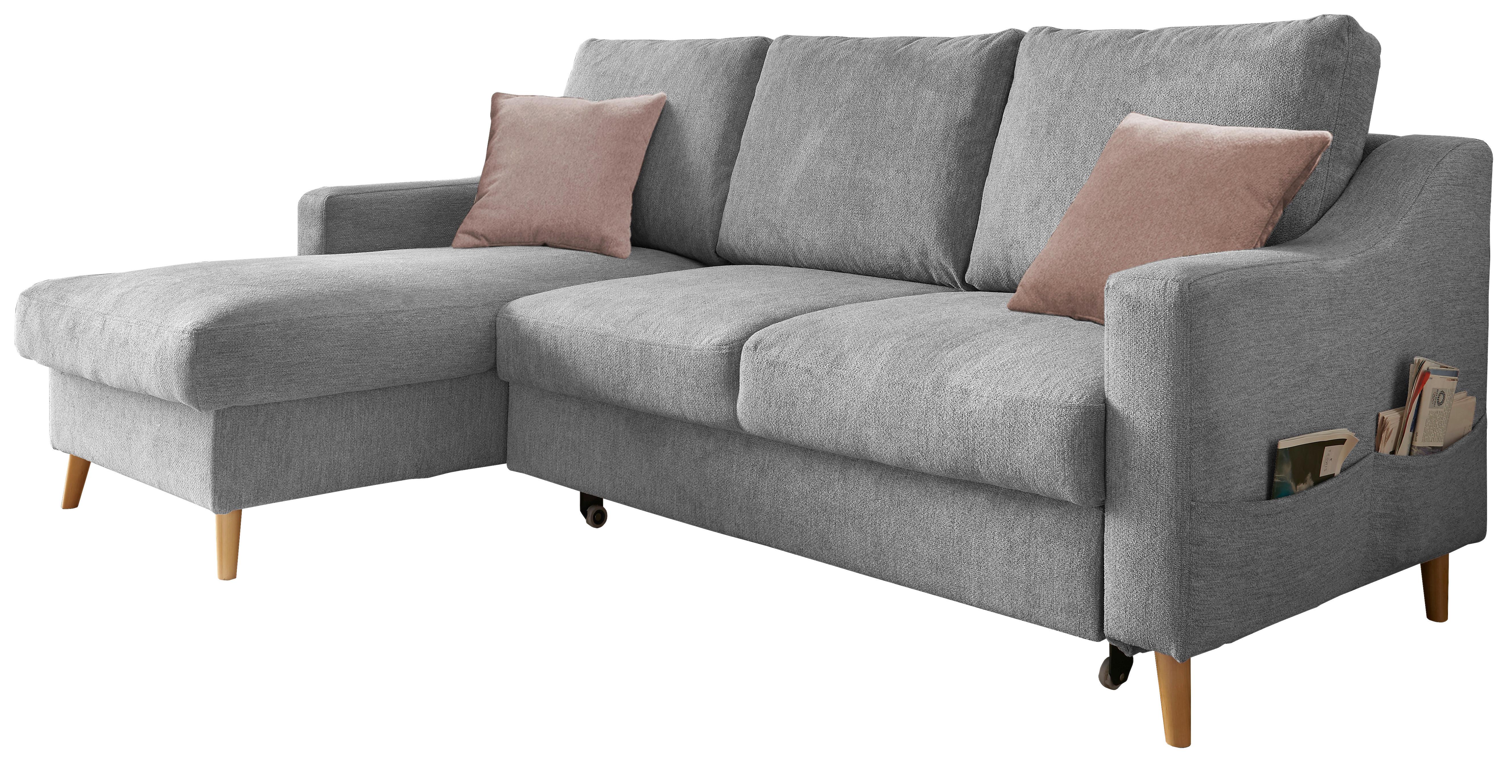 Wohnlandschaft Valentina Grau Mikrofaser - Dunkelrosa/Naturfarben, Design, Holz/Textil (150/228cm) - MID.YOU