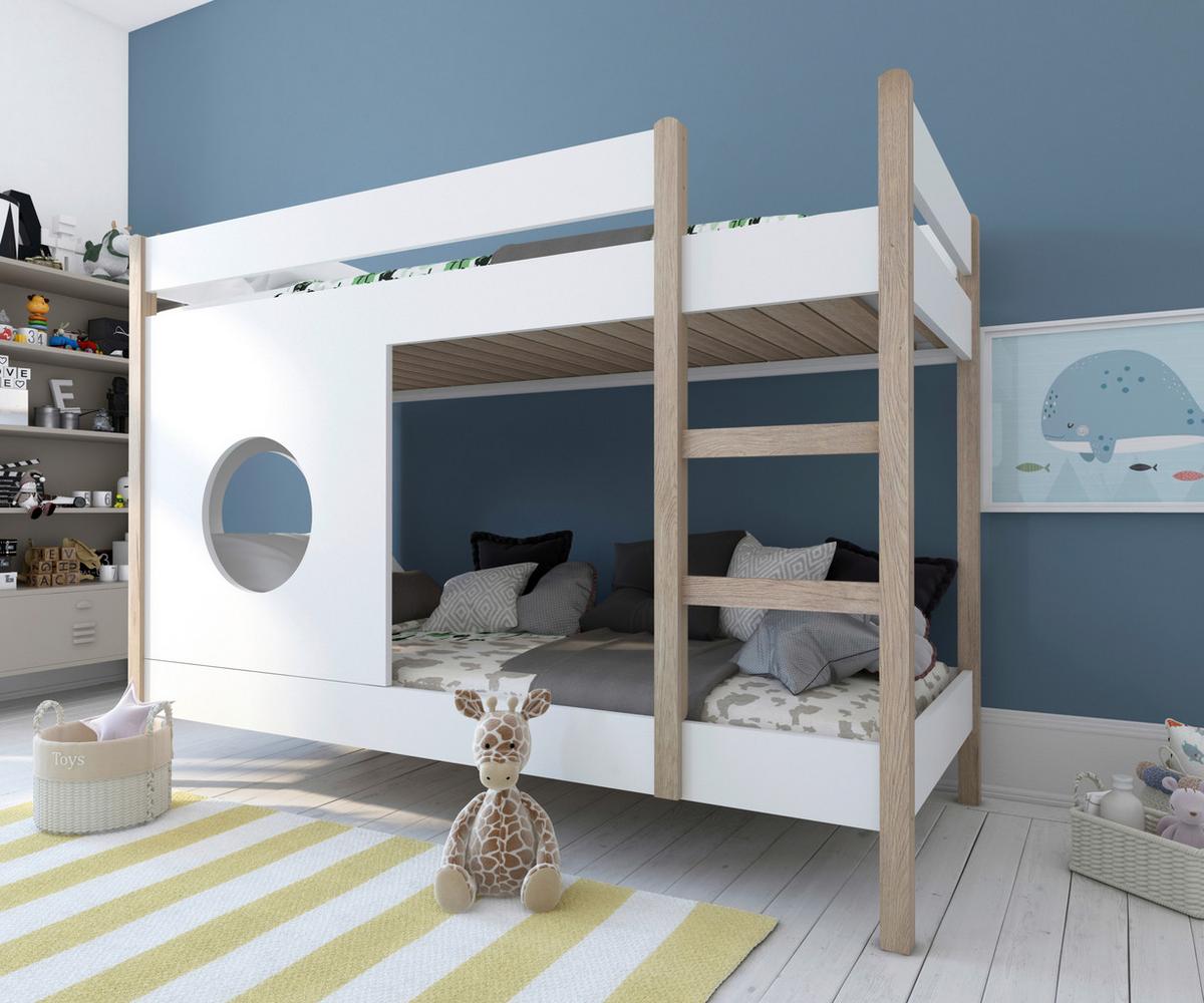Etagenbett ca. 90x200 cm Weiß/Naturfarben - Naturfarben/Weiß, Design, Holz/Holzwerkstoff (90/200cm) - Livetastic