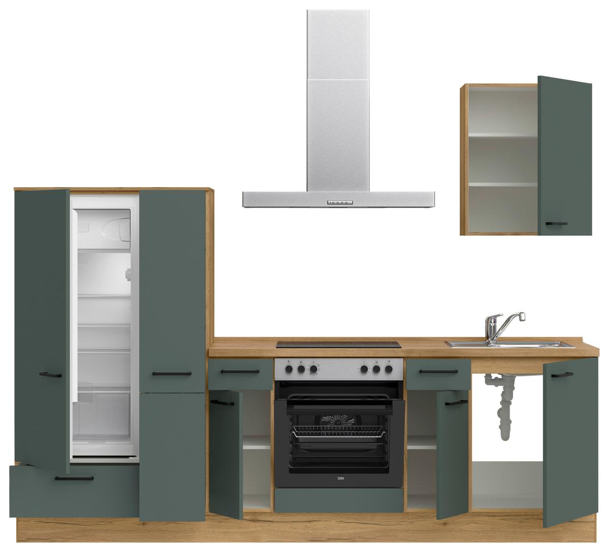 Küchenblock Easytouch m. Geräten Dunkelgrün - Dunkelgrün/Eichefarben, MODERN, Holzwerkstoff/Metall (270cm) - Nobilia