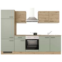 Küchenblock Cara mit Geräten ca. 270 cm Grün/Eiche - Schwarz/Eiche Artisan, MODERN, Holzwerkstoff/Metall (270cm) - FlexWell