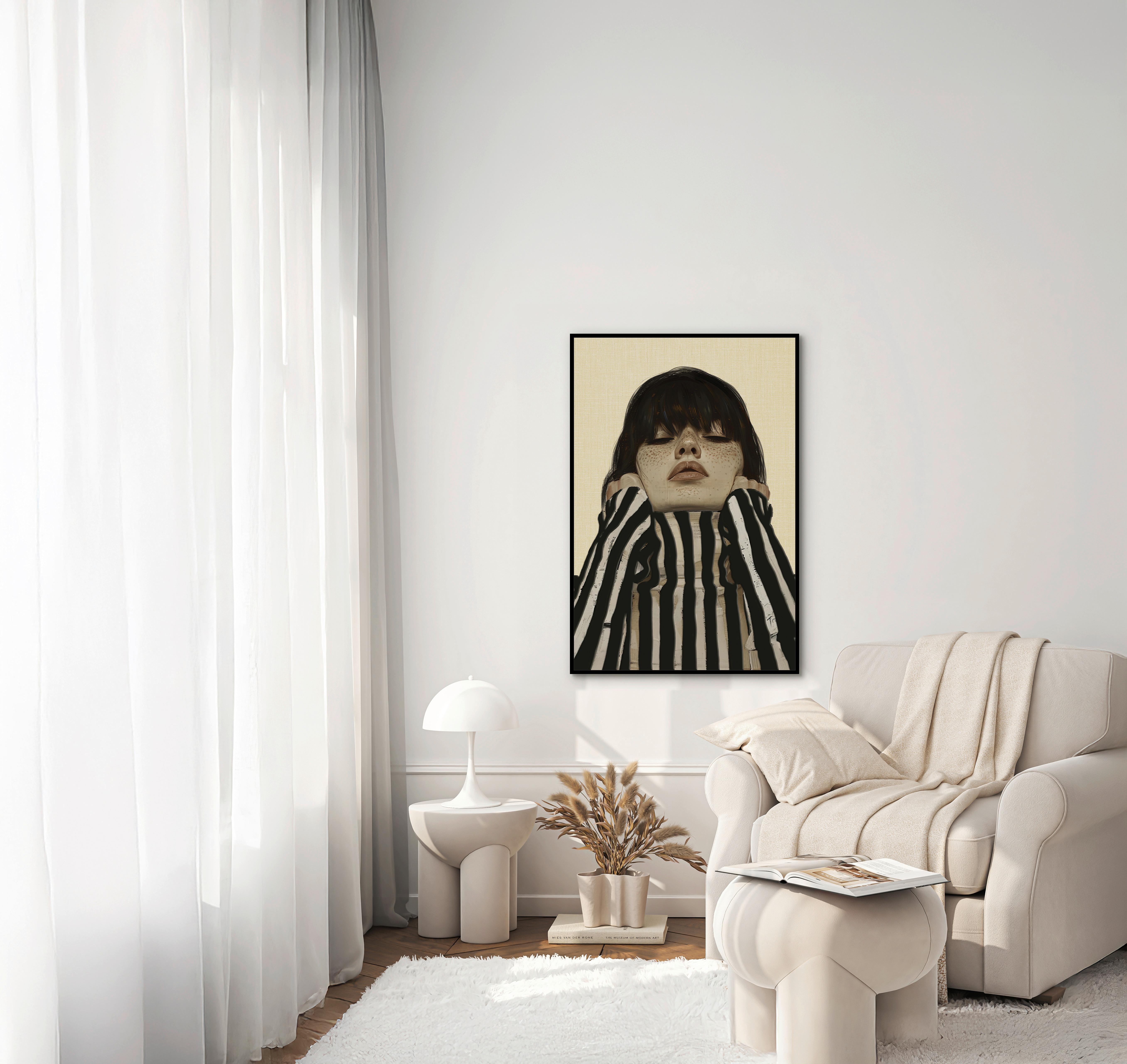 CANVASTAVLA DENISE SMALL - beige/svart, Modern, trämaterial/textil (60/90cm) - Premium Living
