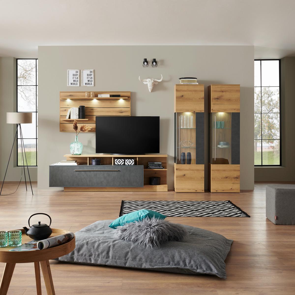 Tv-element Limit, Barva Hrasta, Temno Siva - Moderno, umetna masa/leseni material (220/68,5/40cm) - Mömax