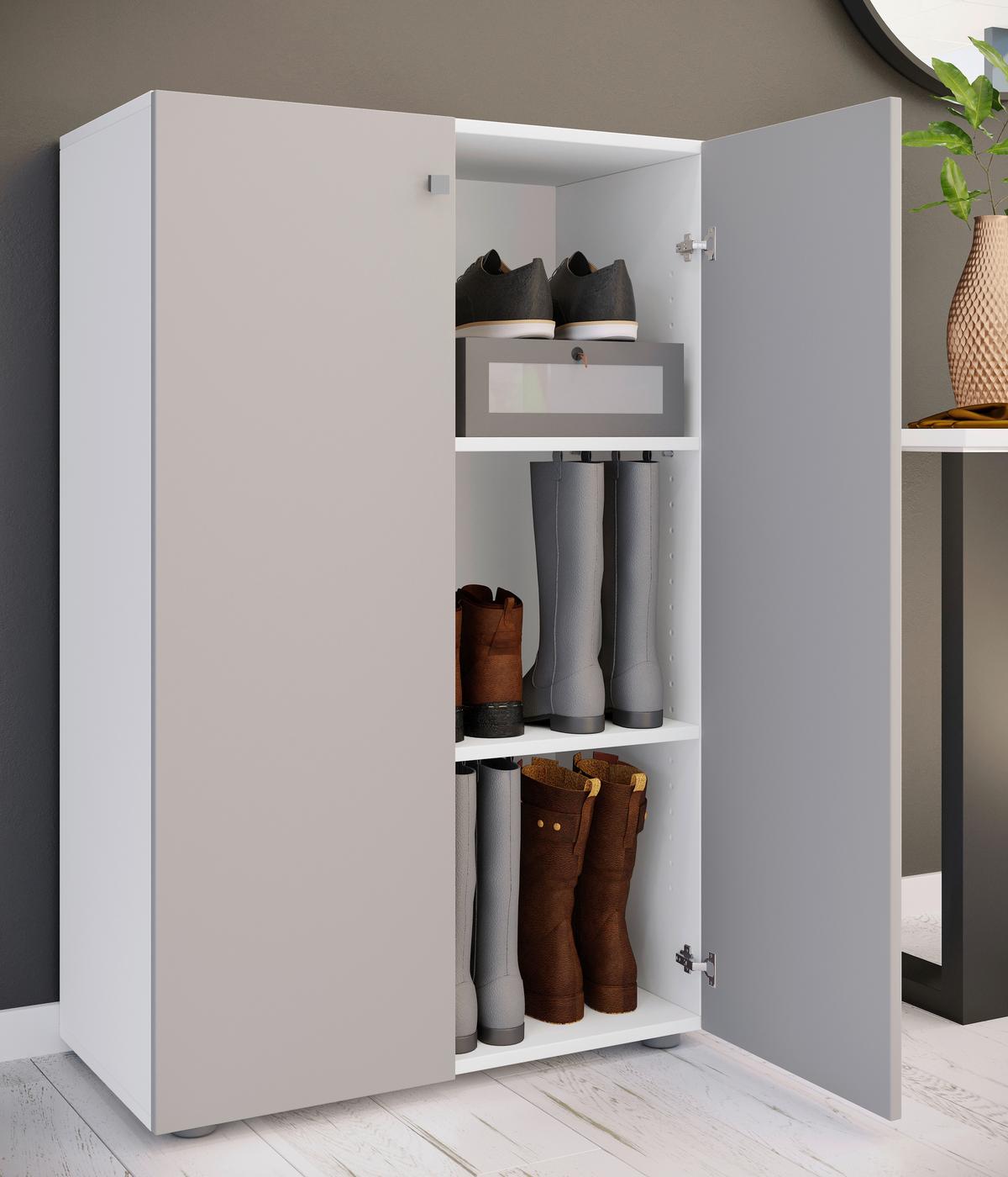 SCHUHSCHRANK LONA XL DT - Weiss/Silberfarben, Design, Holzwerkstoff/Kunststoff (70/110/39cm) - MID.YOU