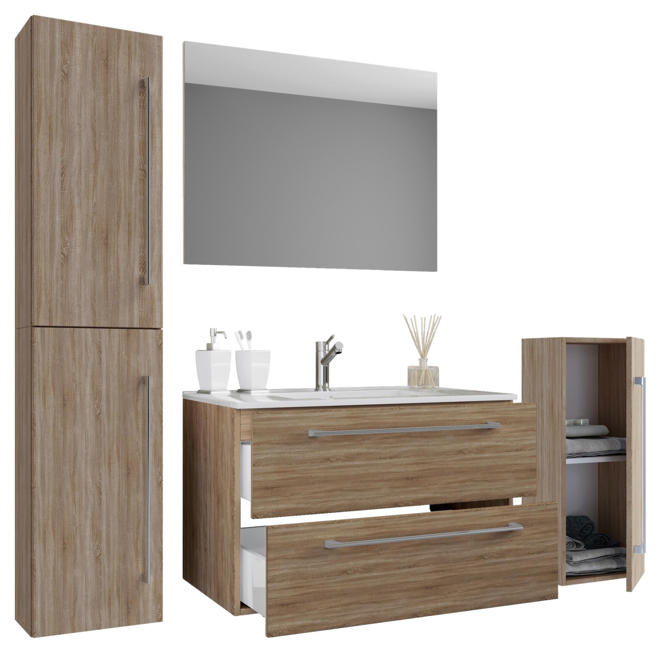 Kopalnica Badinos, Hrast - bela/barve aluminija, Moderno, kovina/leseni material (126cm) - MID.YOU
