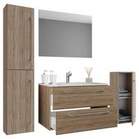 Kopalnica Badinos, Hrast - bela/barve aluminija, Moderno, kovina/leseni material (126cm) - MID.YOU