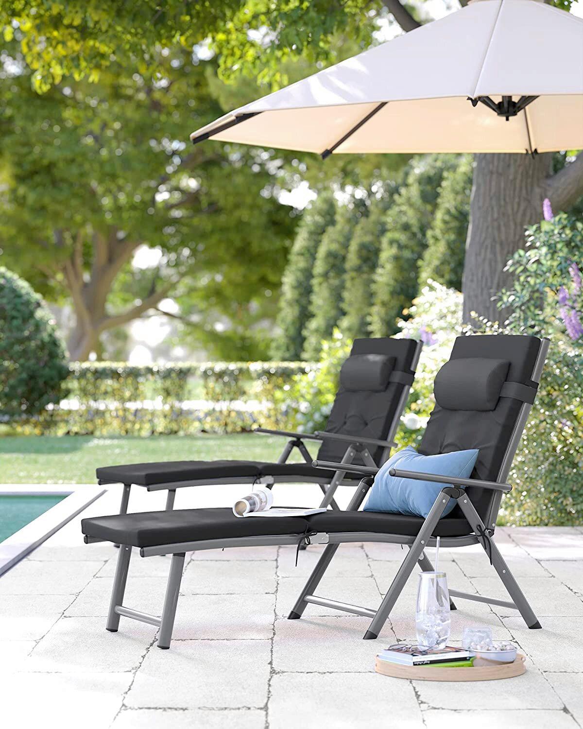 Sonnenliege 6cm dicke Matratze Grau/Schwarz - Schwarz/Grau, Basics, Textil/Metall (61/39/183cm) - Modante