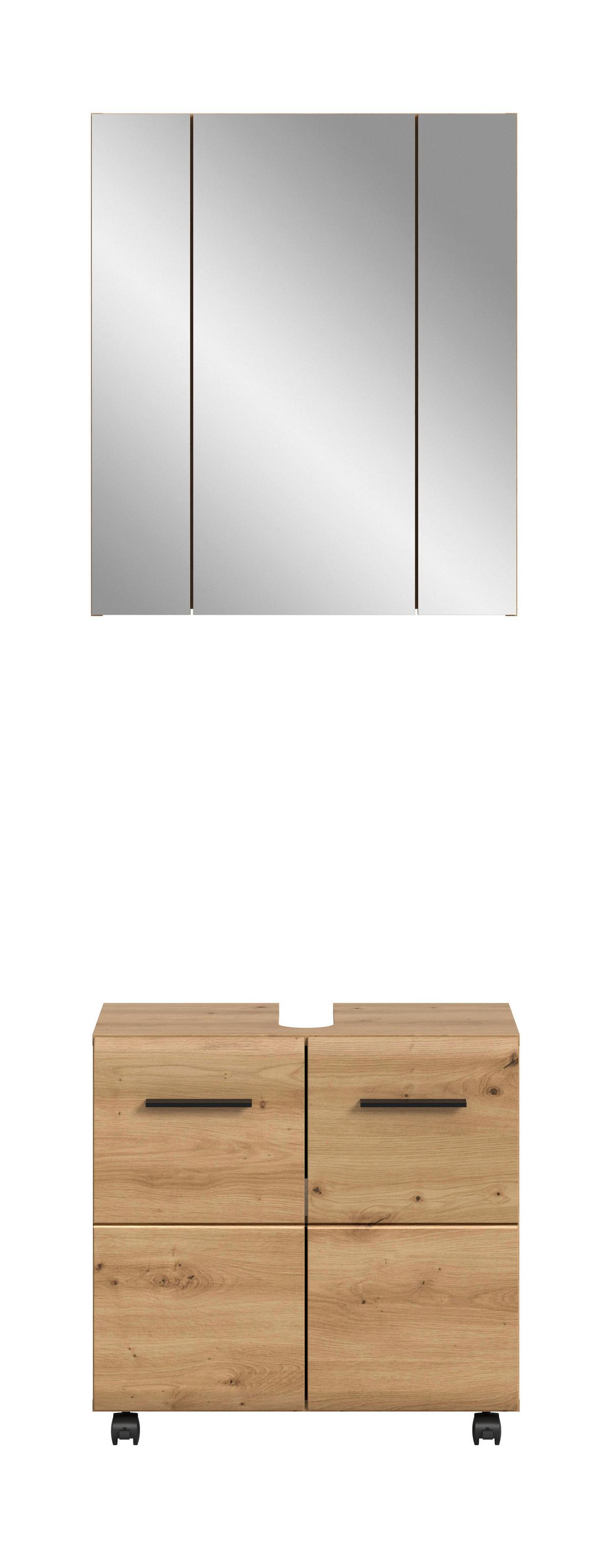 Badezimmer Ice Eiche Artisan - Schwarz/Eiche Artisan, Trend, Glas/Holzwerkstoff (60cm) - MID.YOU