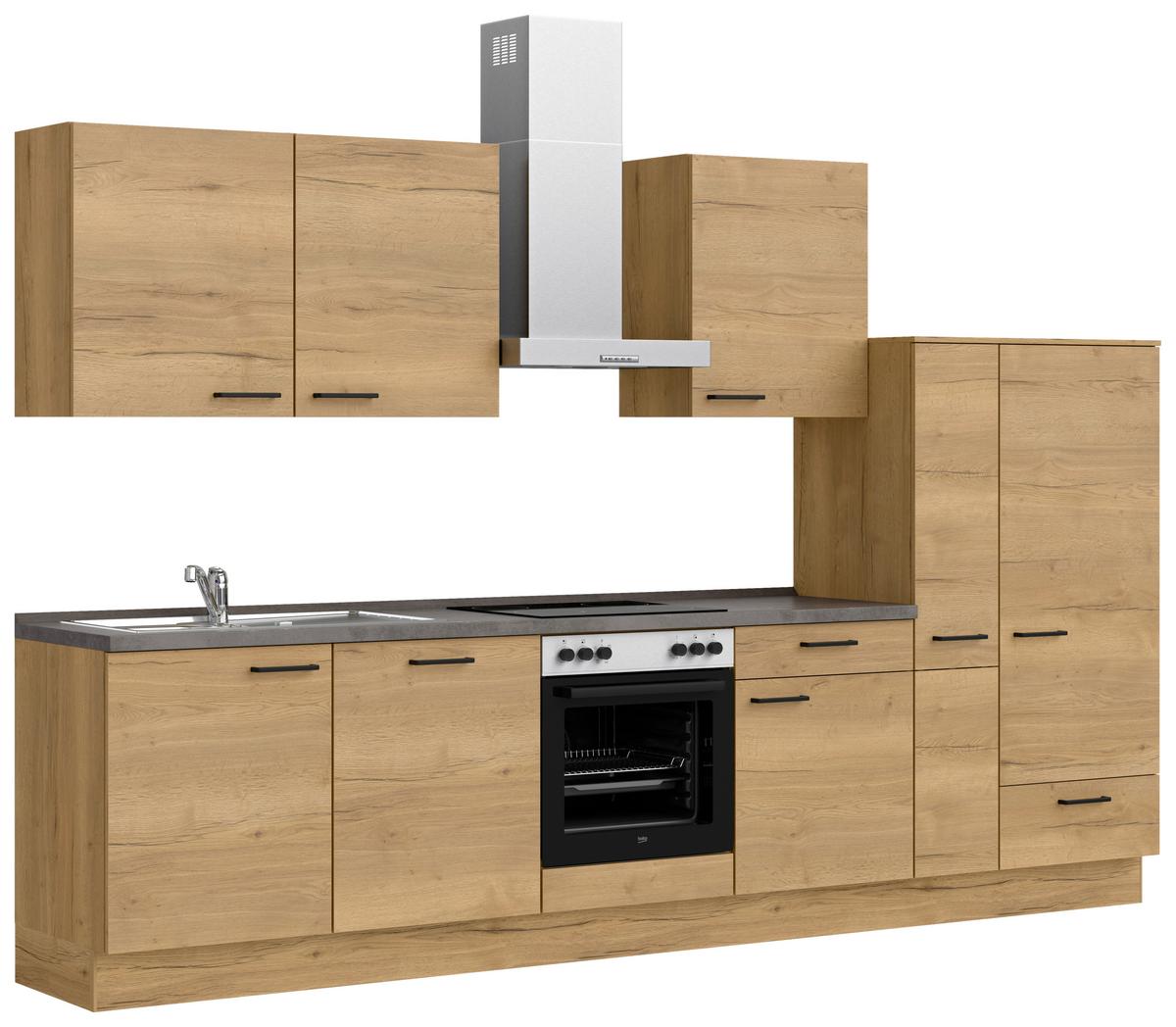 Küchenblock Structura Low m. Geräten Eiche - Schieferfarben/Eichefarben, MODERN, Holzwerkstoff/Metall (330cm) - Nobilia