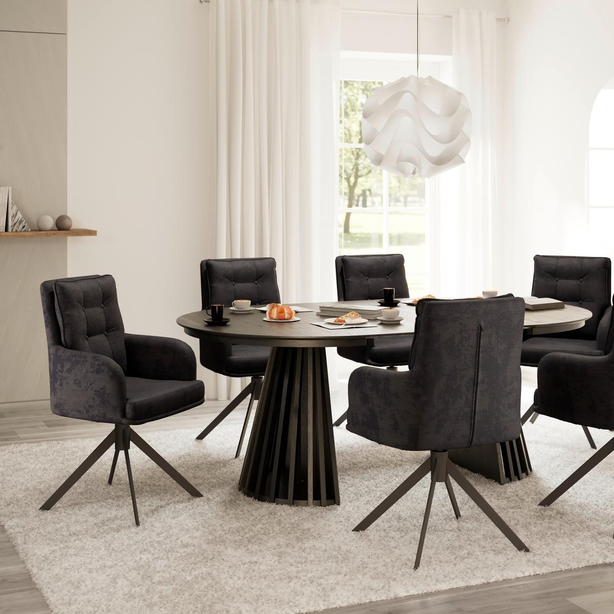Naslanjač Marietta, Črna, Vrtljiv - črna, Moderno, kovina/tekstil (60/92/67cm) - Bessagi Home