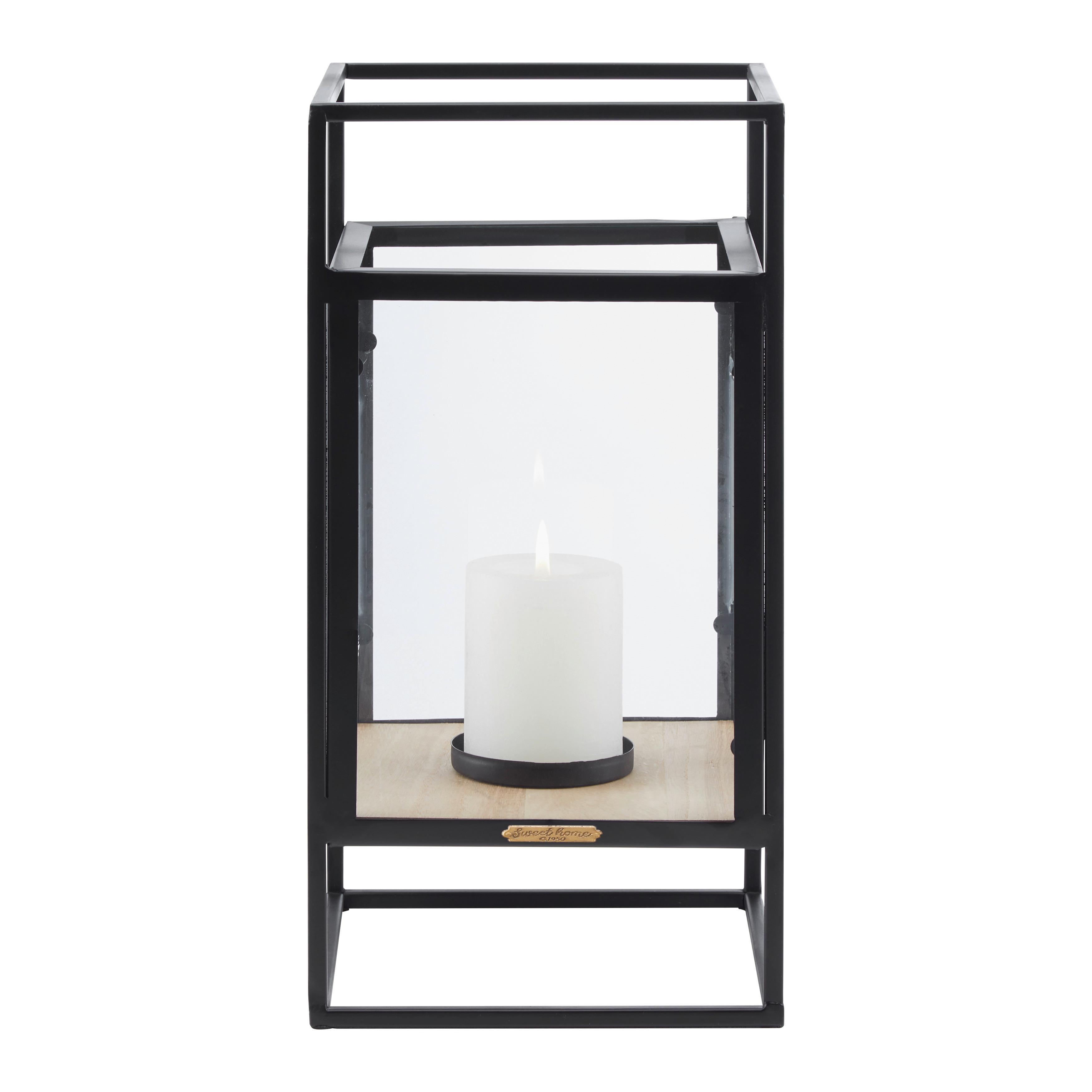 LATARNIA TARA - kolor naturalny/czarny, Modern, materiał drewnopochodny/metal (20/40/20cm) - Bessagi Home