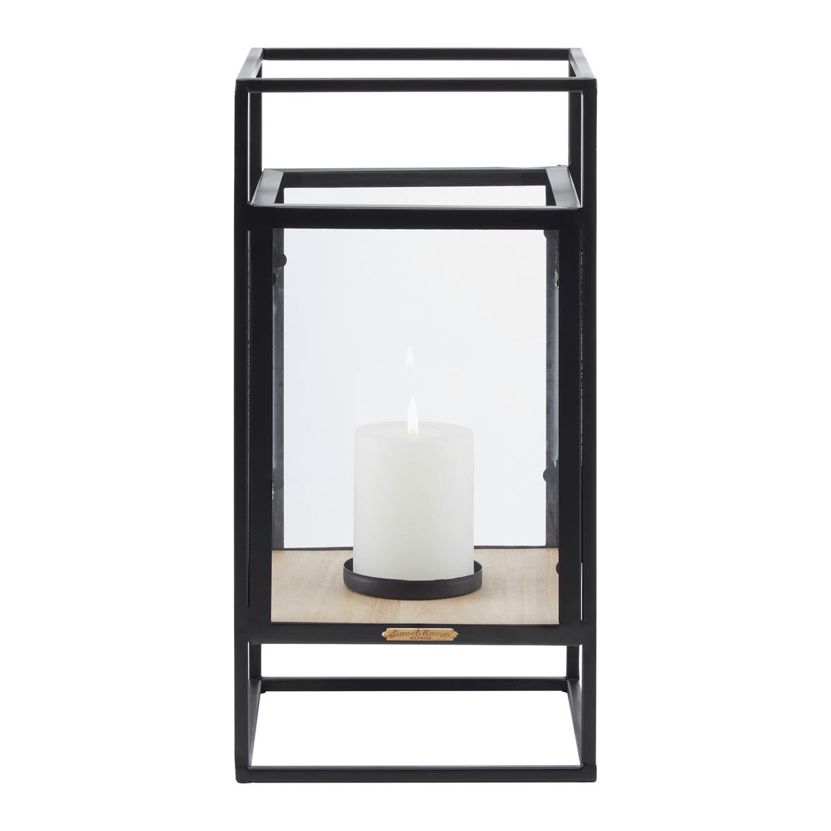 LATARNIA TARA - kolor naturalny/czarny, Modern, materiał drewnopochodny/metal (20/40/20cm) - Bessagi Home