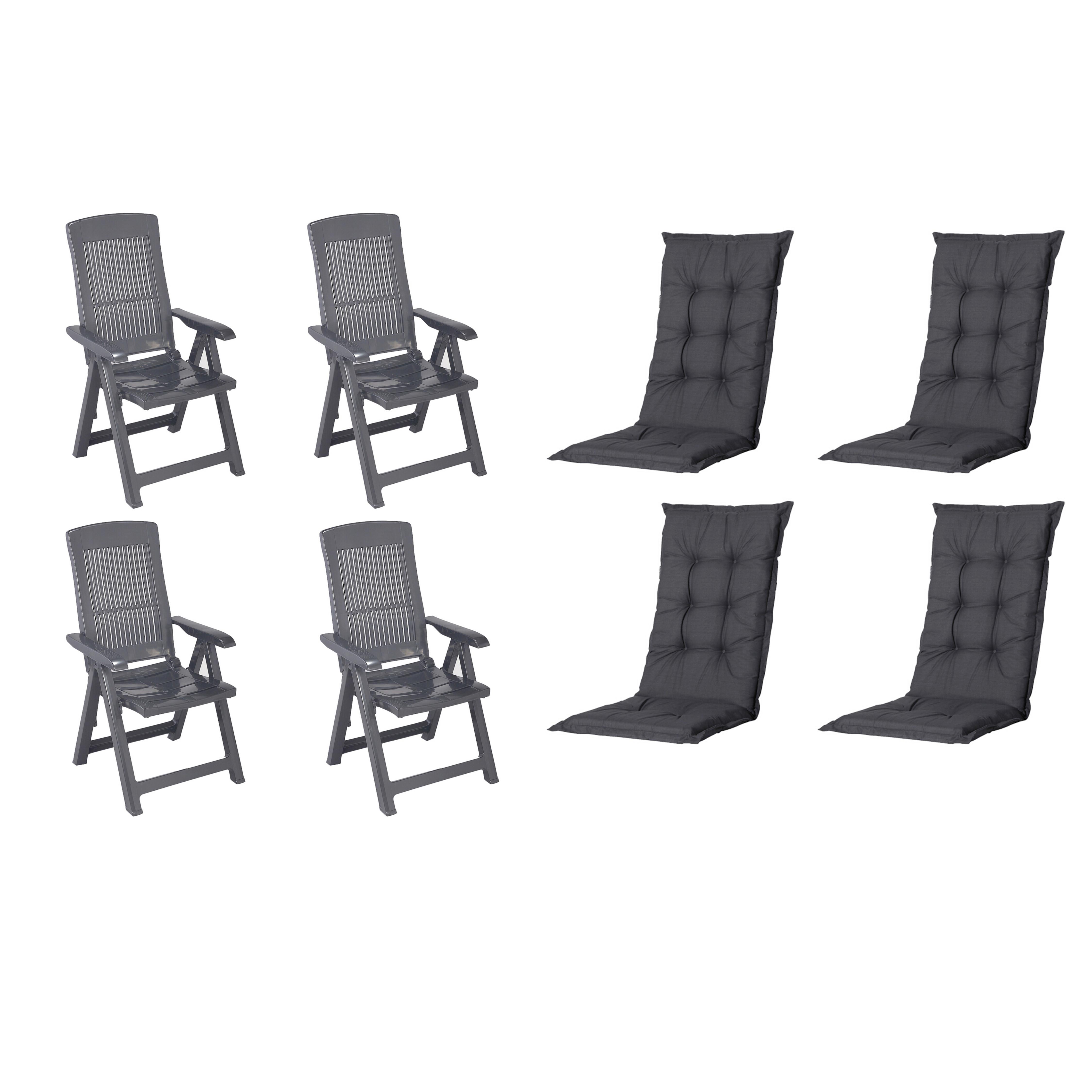 GARTENSTUHL-SET TAMPA+AUFLAGEN SET - Anthrazit/Schwarz, MODERN, Kunststoff/Textil (44/111/50cm) - Gardenson