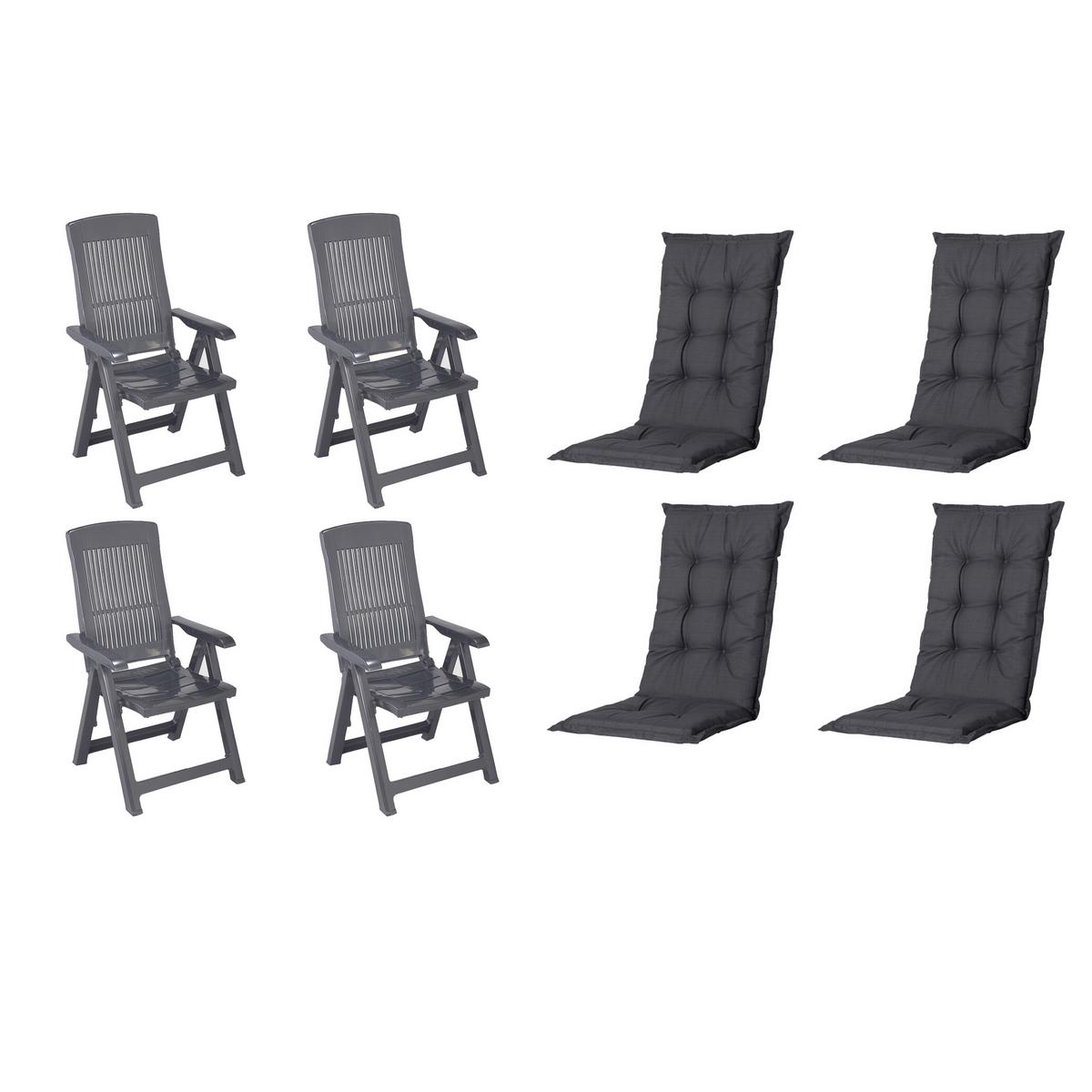 GARTENSTUHL-SET TAMPA+AUFLAGEN SET - Anthrazit/Schwarz, MODERN, Kunststoff/Textil (44/111/50cm) - Gardenson