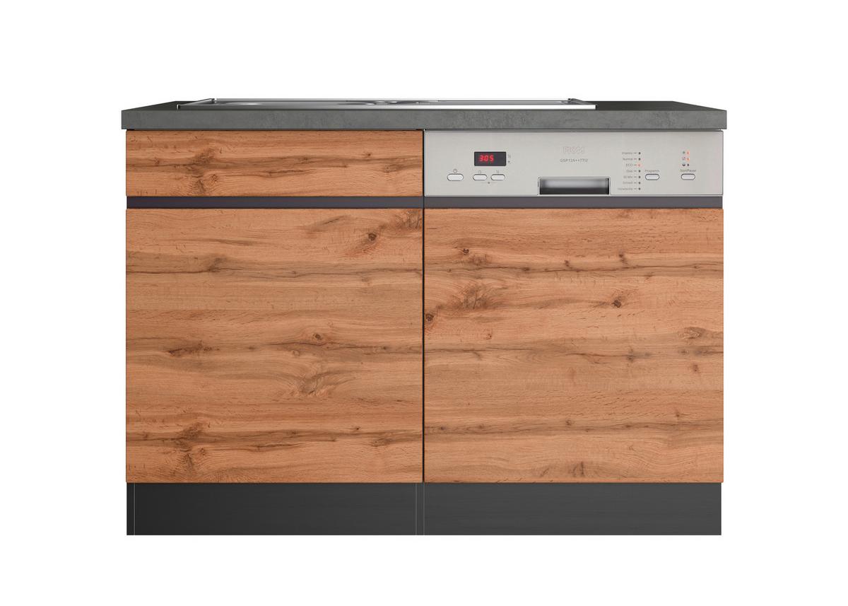 Spülenschrank Turin mit Spüle ca. 120x86 cm Graphit/Eiche - Eiche Wotan/Graphitfarben, Design, Holzwerkstoff (120/86/60cm) - Held