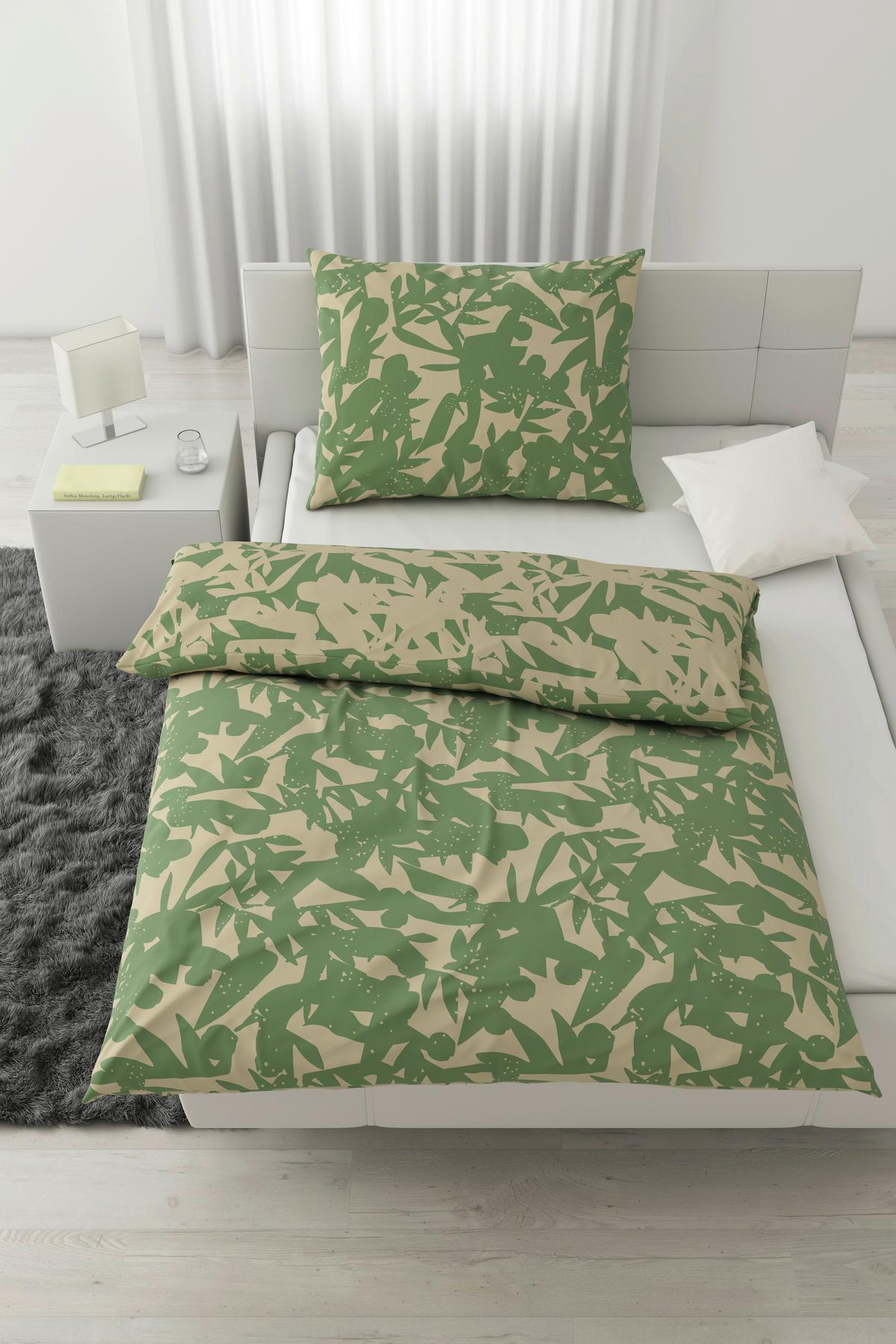 WENDEBETTWÄSCHESET ABSTRACT WENDE - Beige/Grün, Konventionell, Textil (160/210cm) - Modern Living