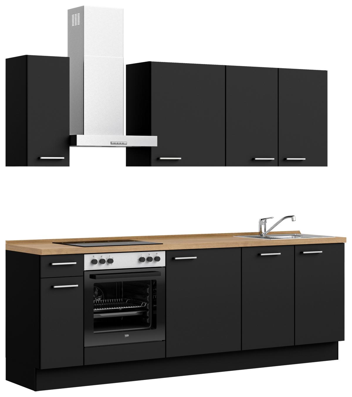 Küchenblock Touch Low m. Geräten Schwarz - Edelstahlfarben/Eichefarben, MODERN, Holzwerkstoff/Metall (240cm) - Nobilia