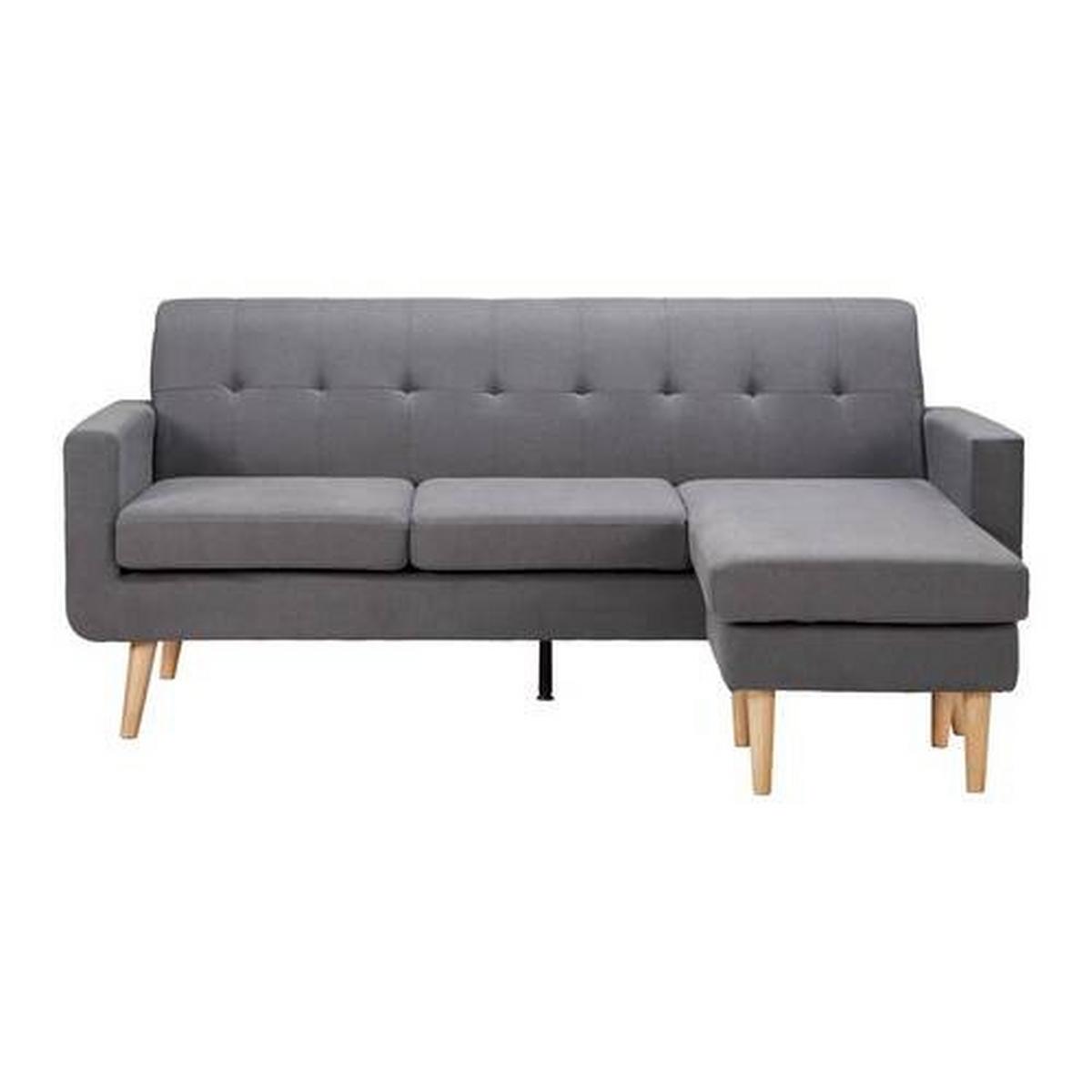 Ecksofa Dunkelgrau "Tamara" - Dunkelgrau/Naturfarben, Modern, Holz/Textil (196/82/143cm) - Bessagi Home