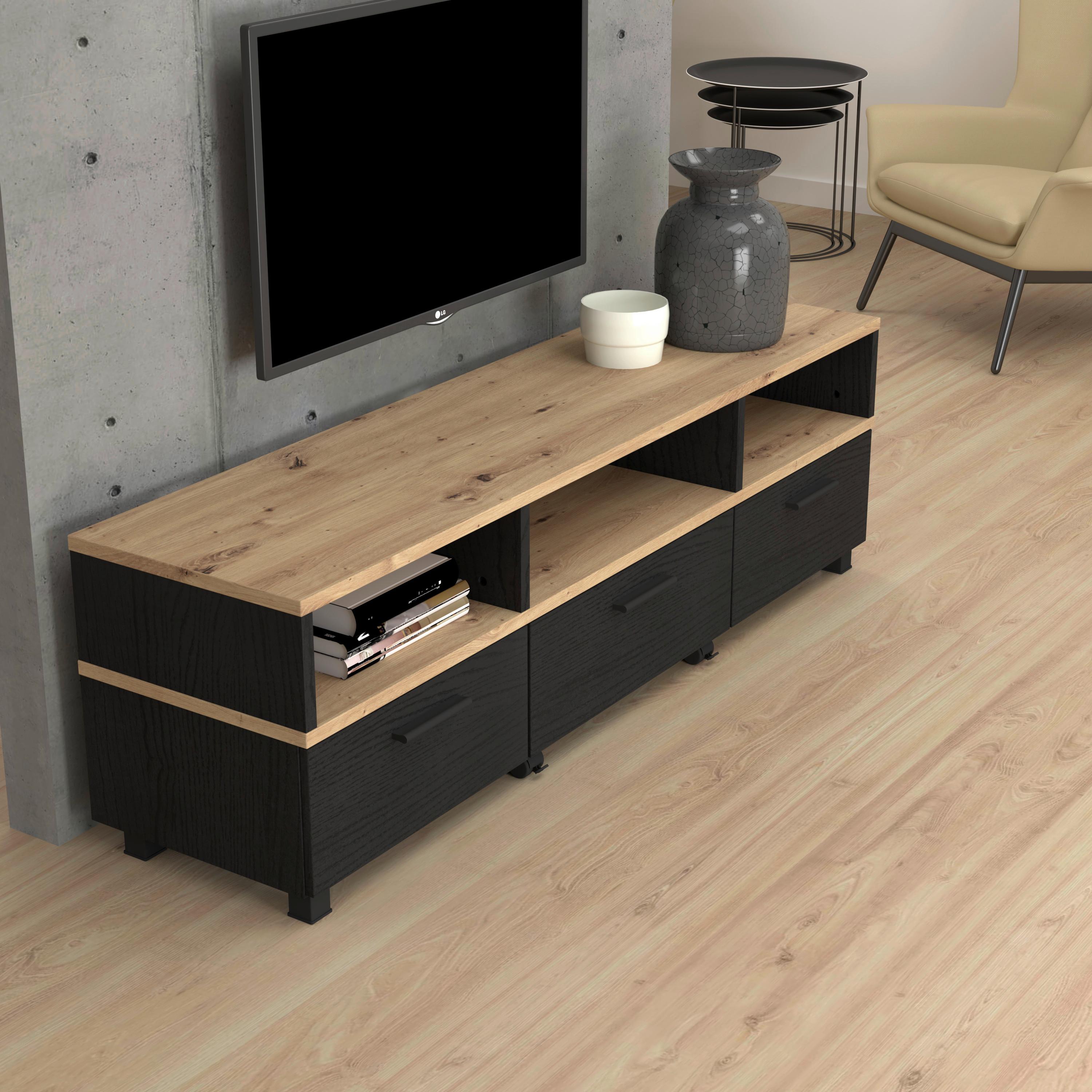 Lowboard in Schwarz/Eichefarben - Eichefarben/Schwarz, Modern, Holzwerkstoff/Kunststoff (161,6/48,5/41,3cm) - Modern Living