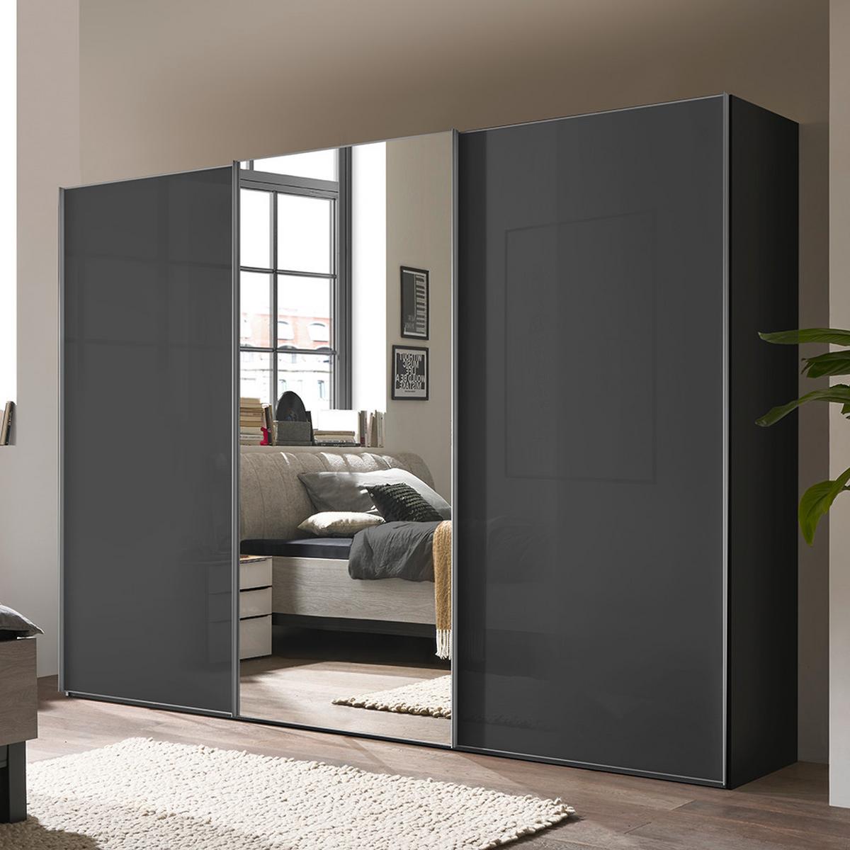 Schwebetürenschrank Lumos Schwarz - Alufarben/Schwarz, Konventionell, Glas/Holzwerkstoff (249/222/68cm) - Premium Living