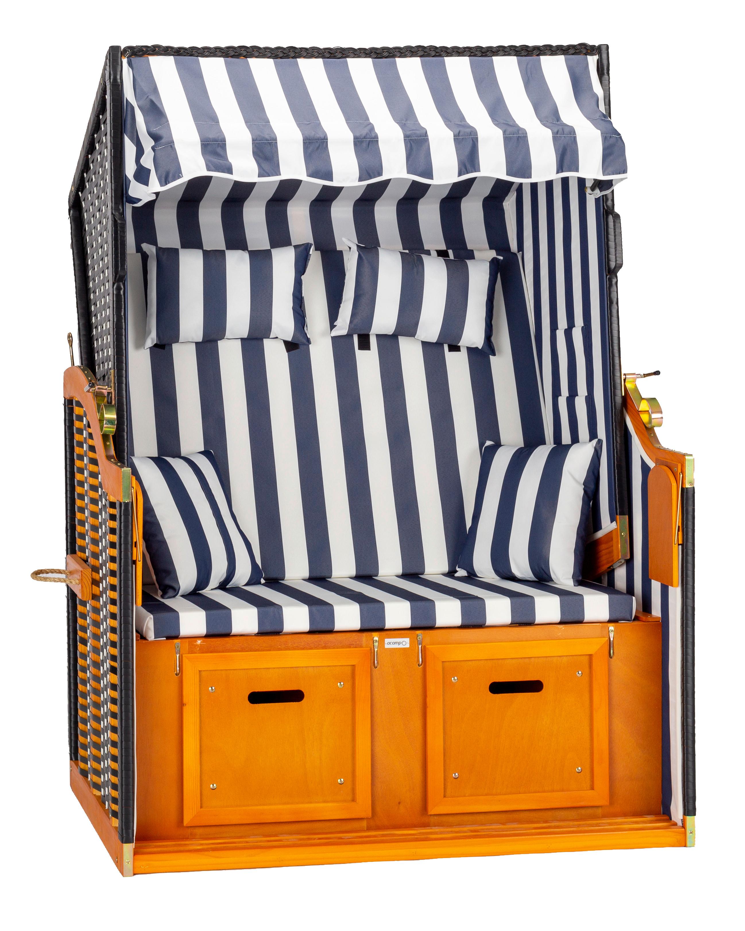 Strandkorb Nordsee Sylt Halblieger 2-Sitzer Blau/Weiß - Blau/Weiß, Basics, Holz/Textil (116/160/72cm) - Acamp