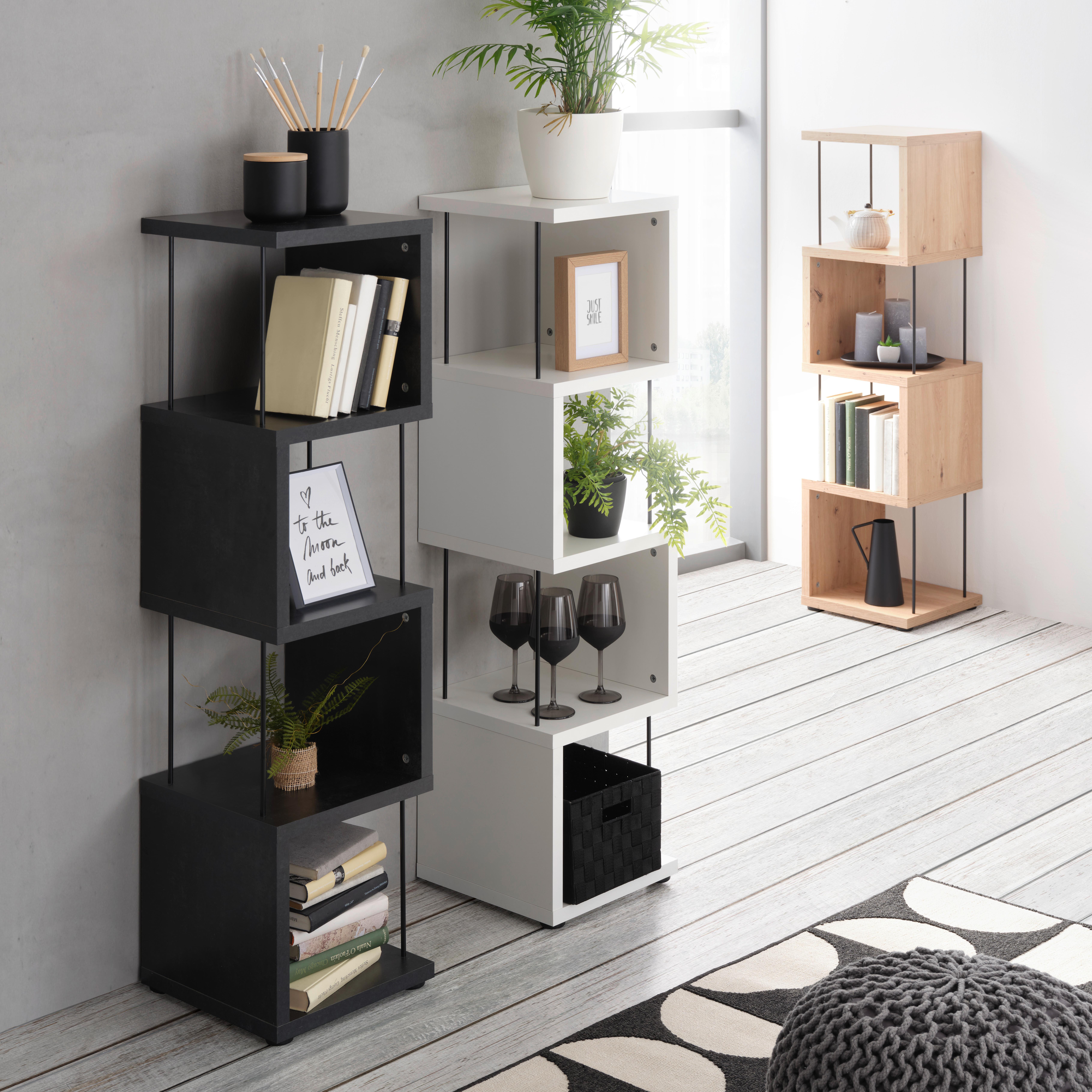 Standregal in Eichefarben - Eichefarben/Schwarz, MODERN, Holzwerkstoff/Kunststoff (33/126/33cm) - Mömax