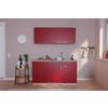 Miniküche Economy m. Geräten B: ca. 150cm Rot/Eichefarben - Rot, Basics, Holzwerkstoff (150cm) - Respekta