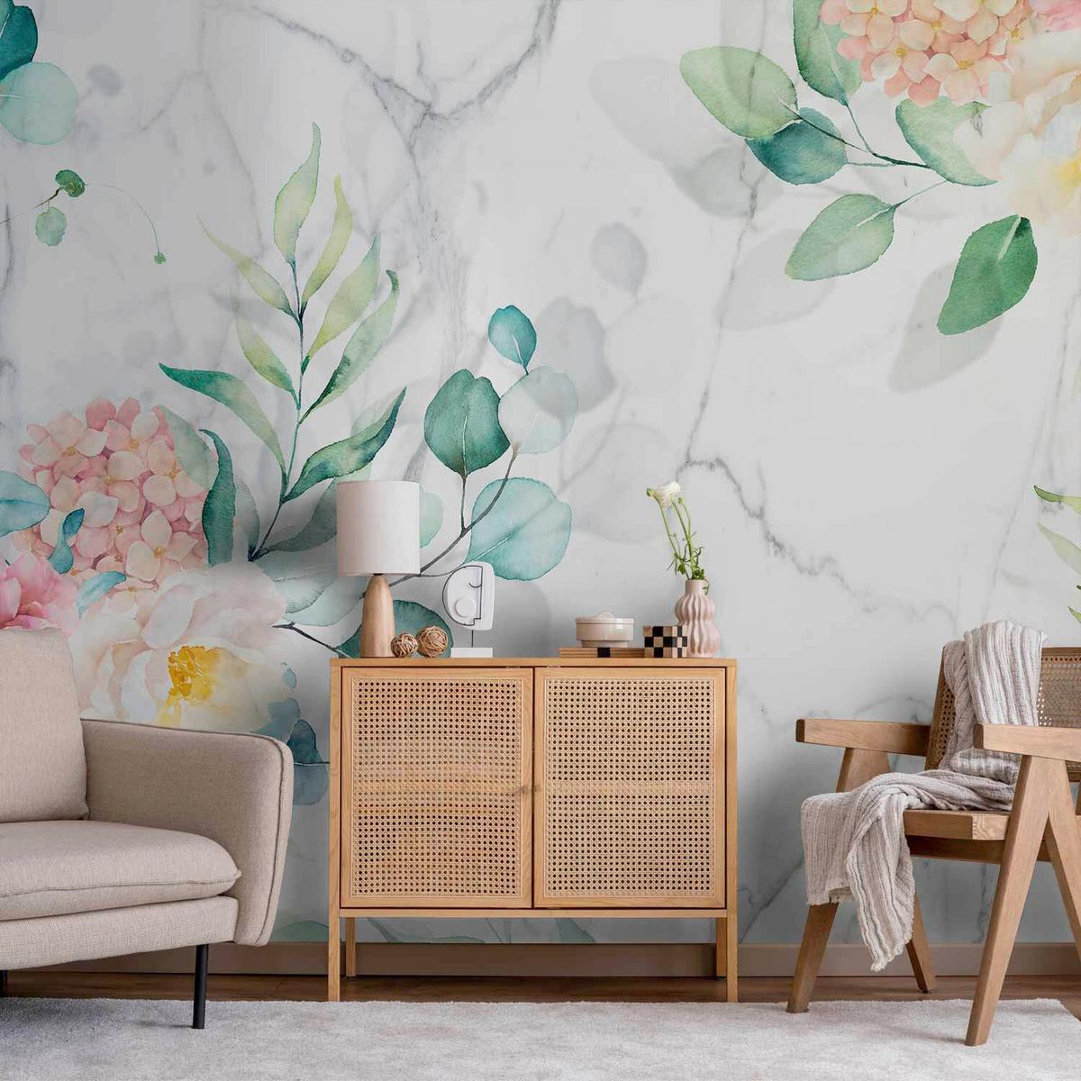 Fotótapéta Flowery Marble - többszínű/fehér, Lifestyle, textil (250cm) - artgeist