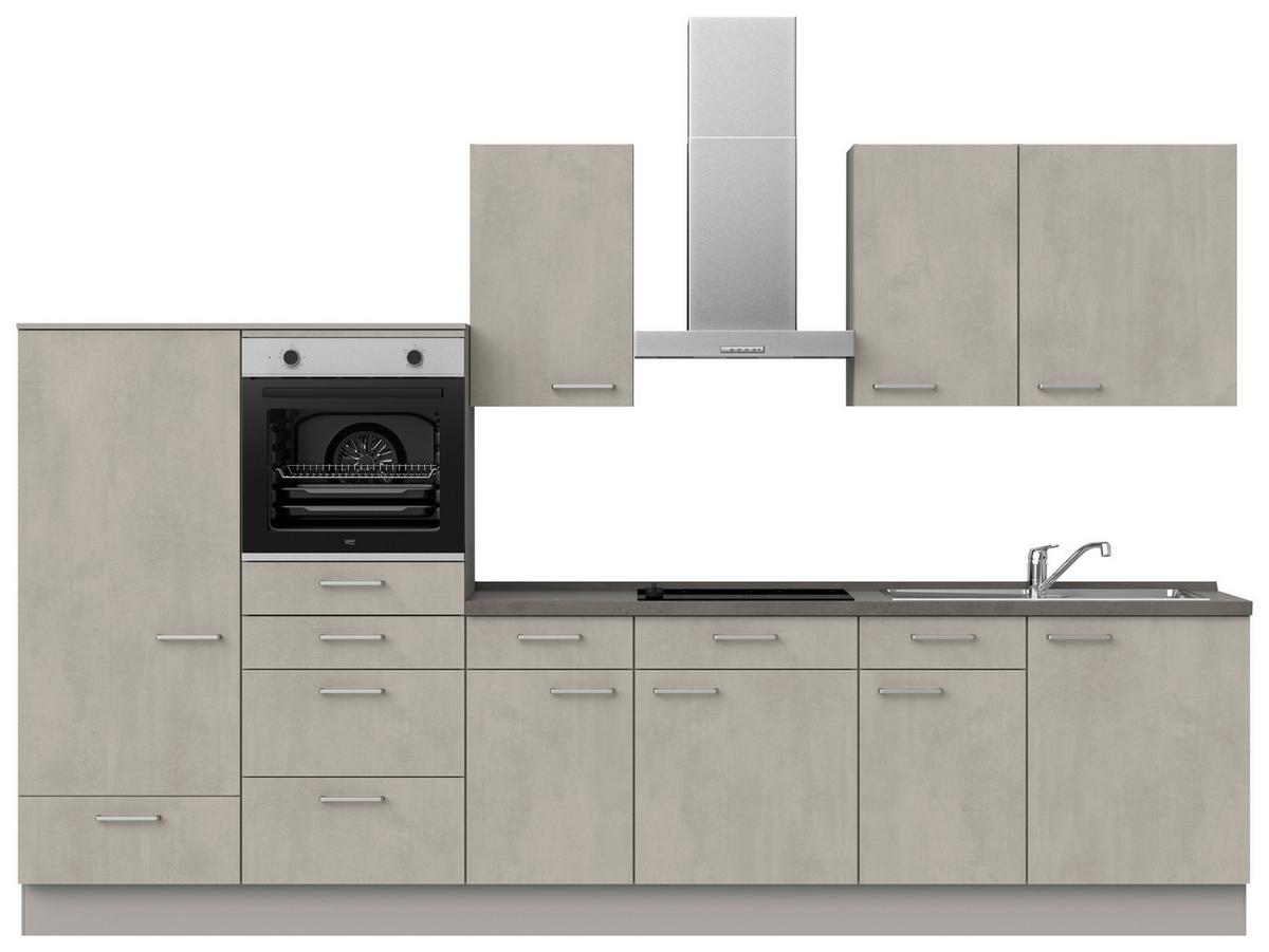 Küchenblock Riva Low m. Geräten Grau - Schieferfarben/Edelstahlfarben, MODERN, Holzwerkstoff/Metall (330cm) - Nobilia
