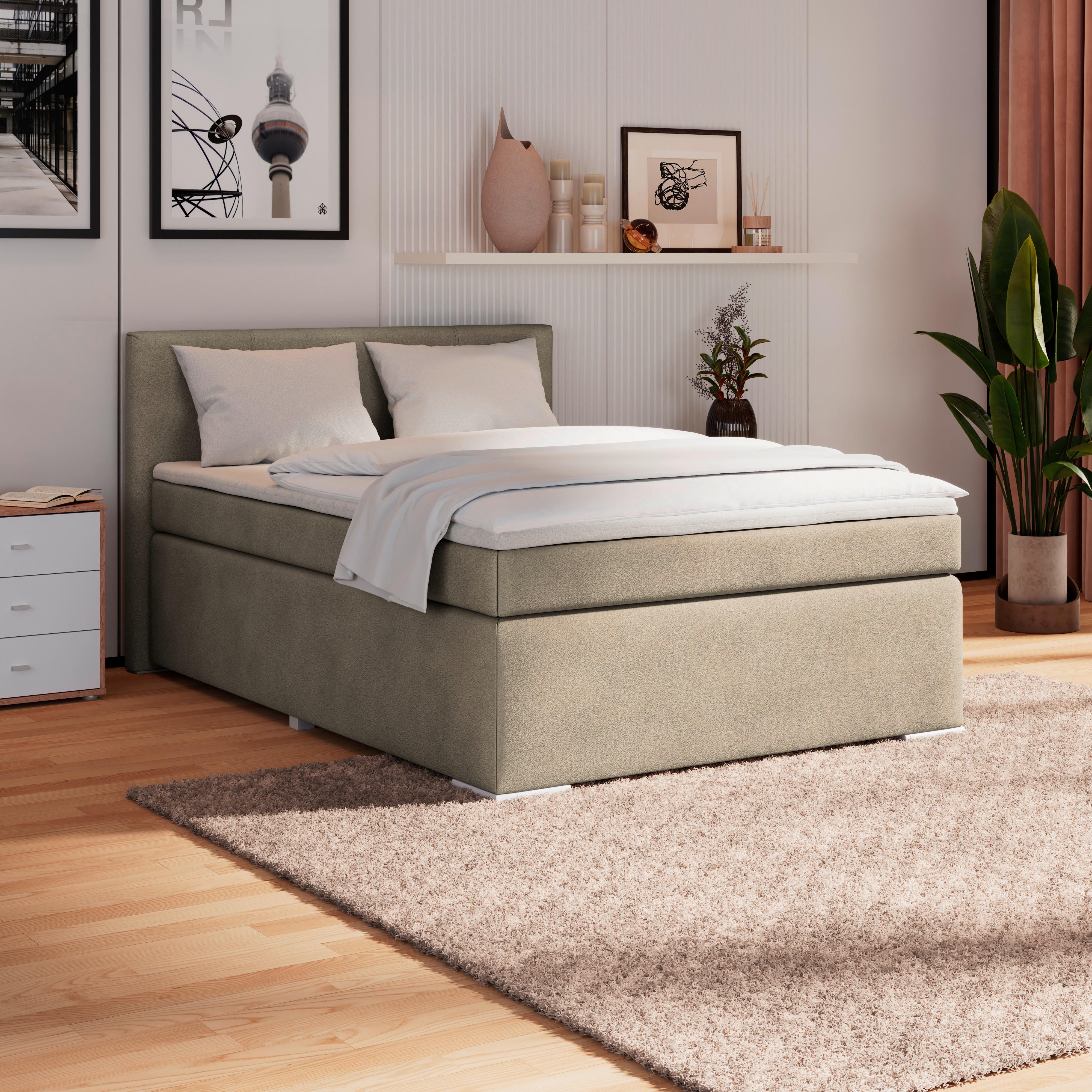 Boxspring Krevet Mira - srebrne boje/taupe, Konvencionalno, drvo/tekstil (120/200cm) - Best Price