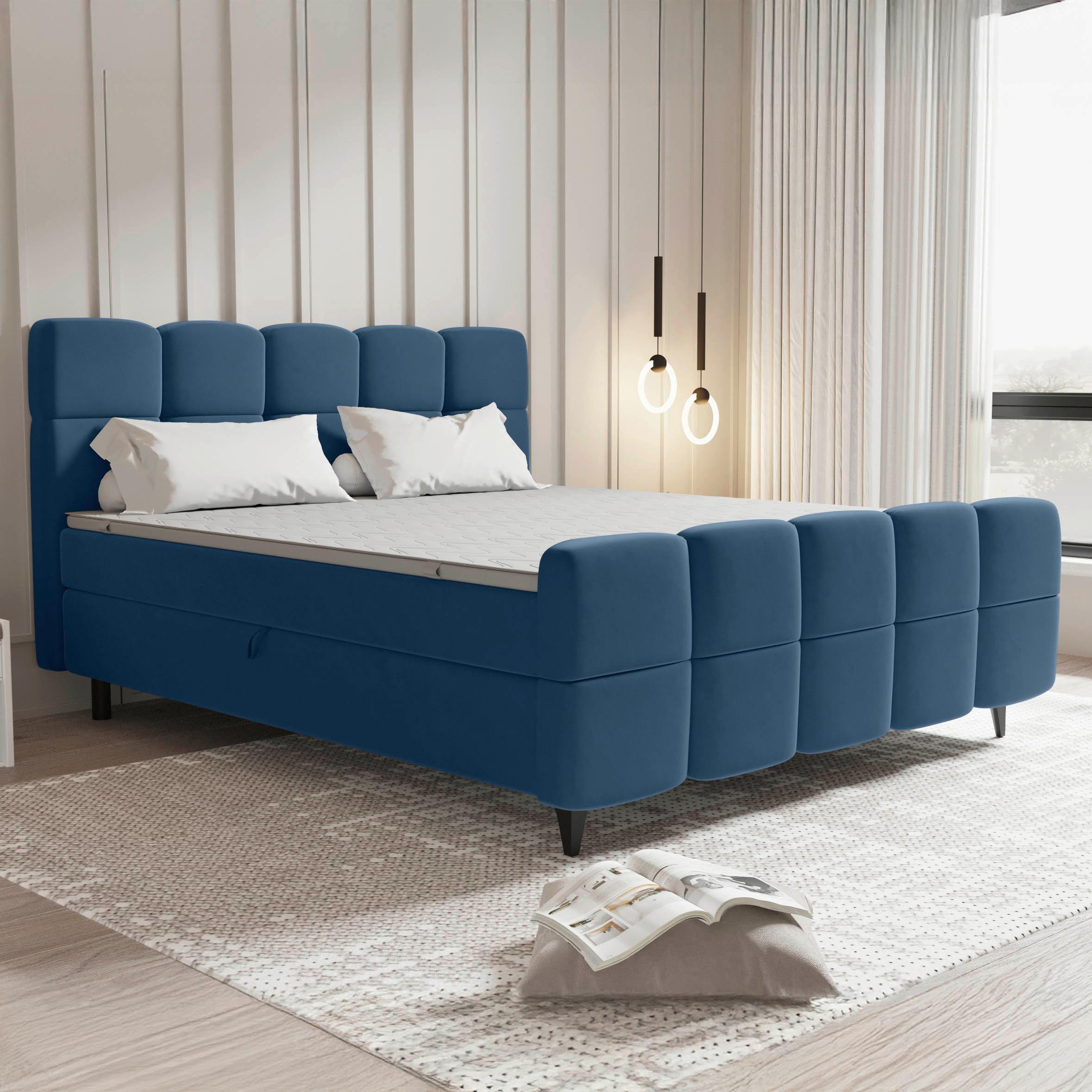 Boxbett Mona Blau ca. 160x200cm - Blau/Schwarz, KONVENTIONELL, Kunststoff/Textil (160/200cm) - Mömax