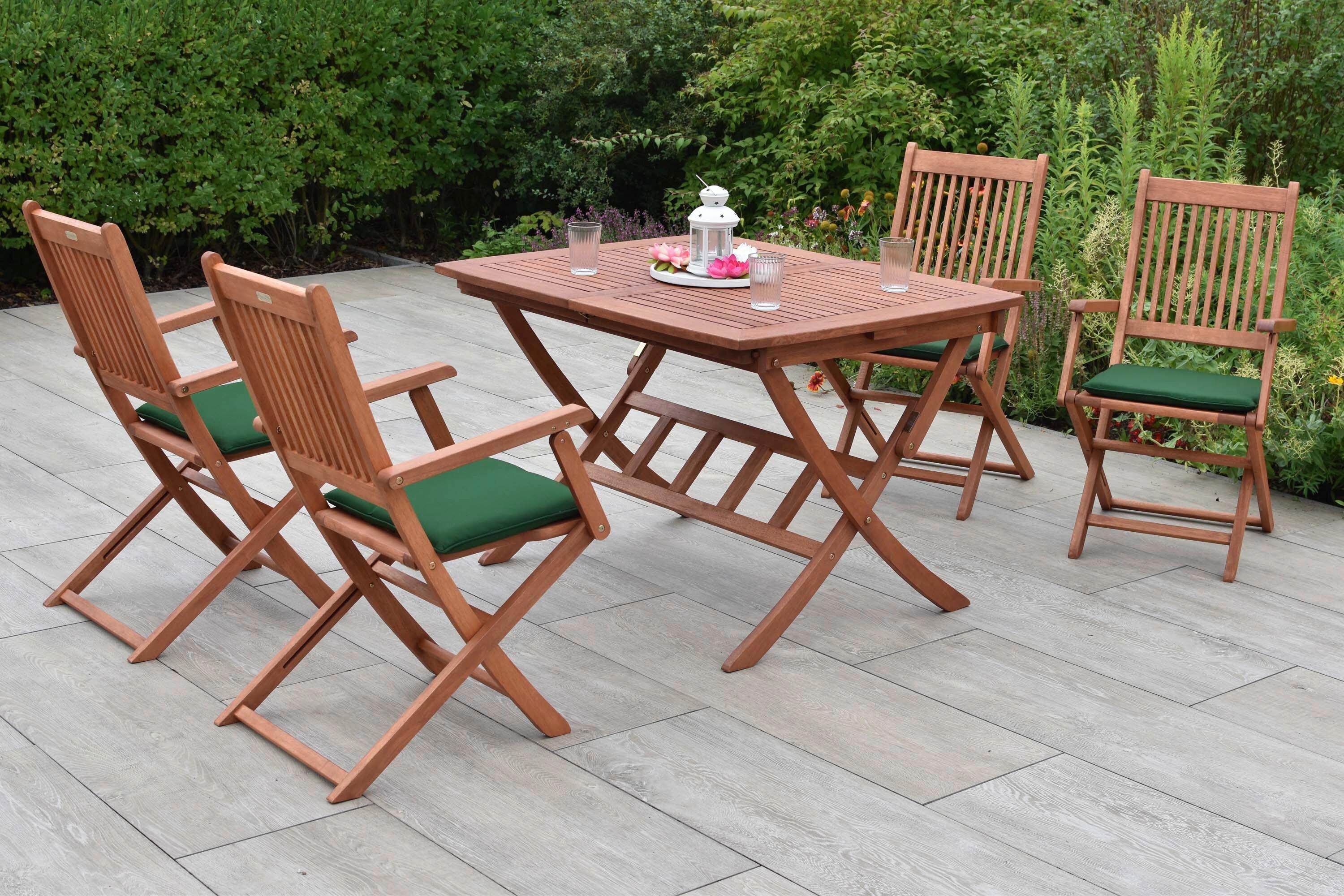 Gartentischgruppe Rio 9-tlg. Echtholz/Grün - Eukalyptusholzfarben/Grün, KONVENTIONELL, Holz/Textil - Gardenson