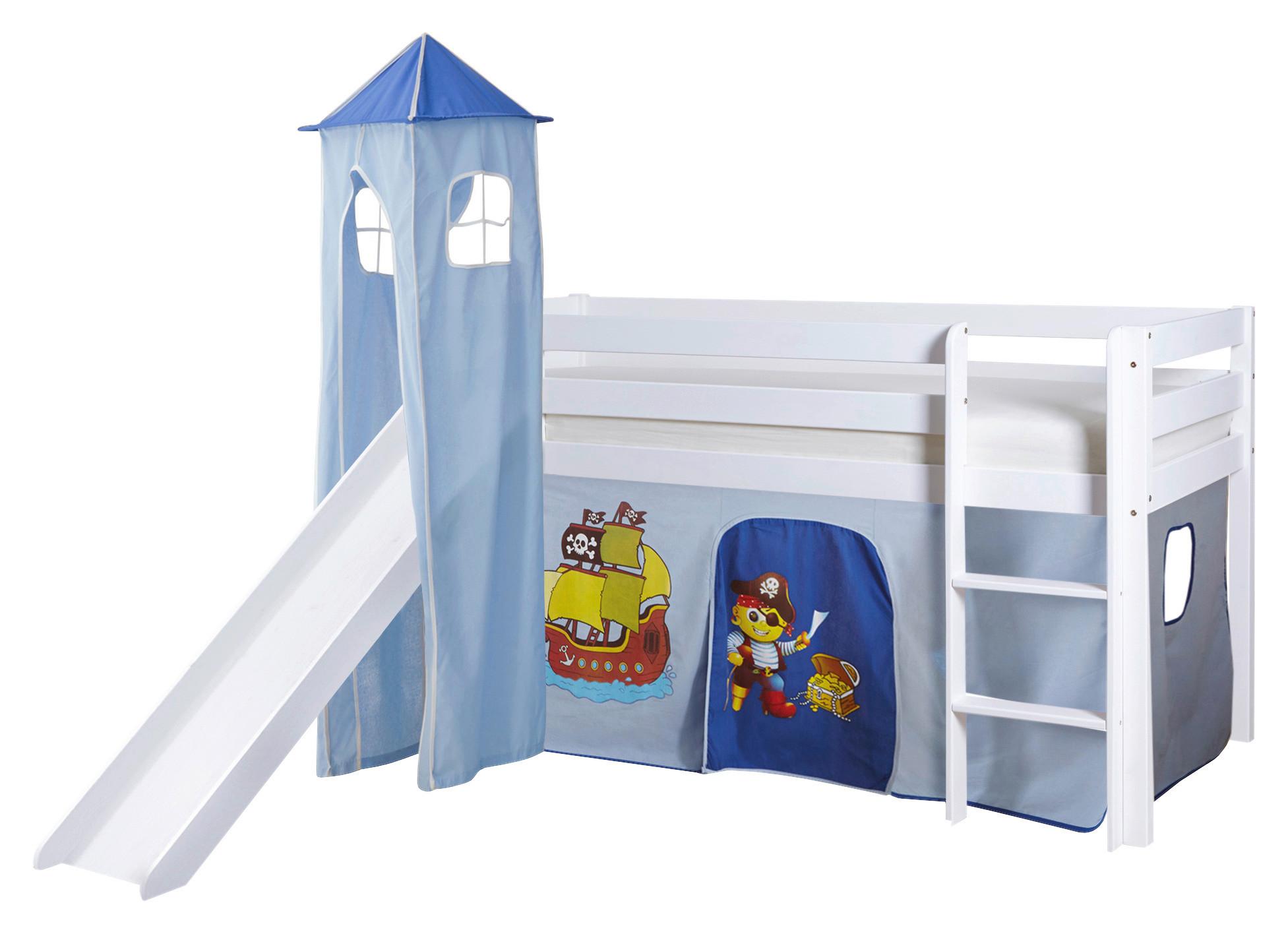 Igralna Postelja Kasper, 90x200, Modra, Tobogan, Stolp - modra/bela, Natur, les (90/200cm) - Livetastic