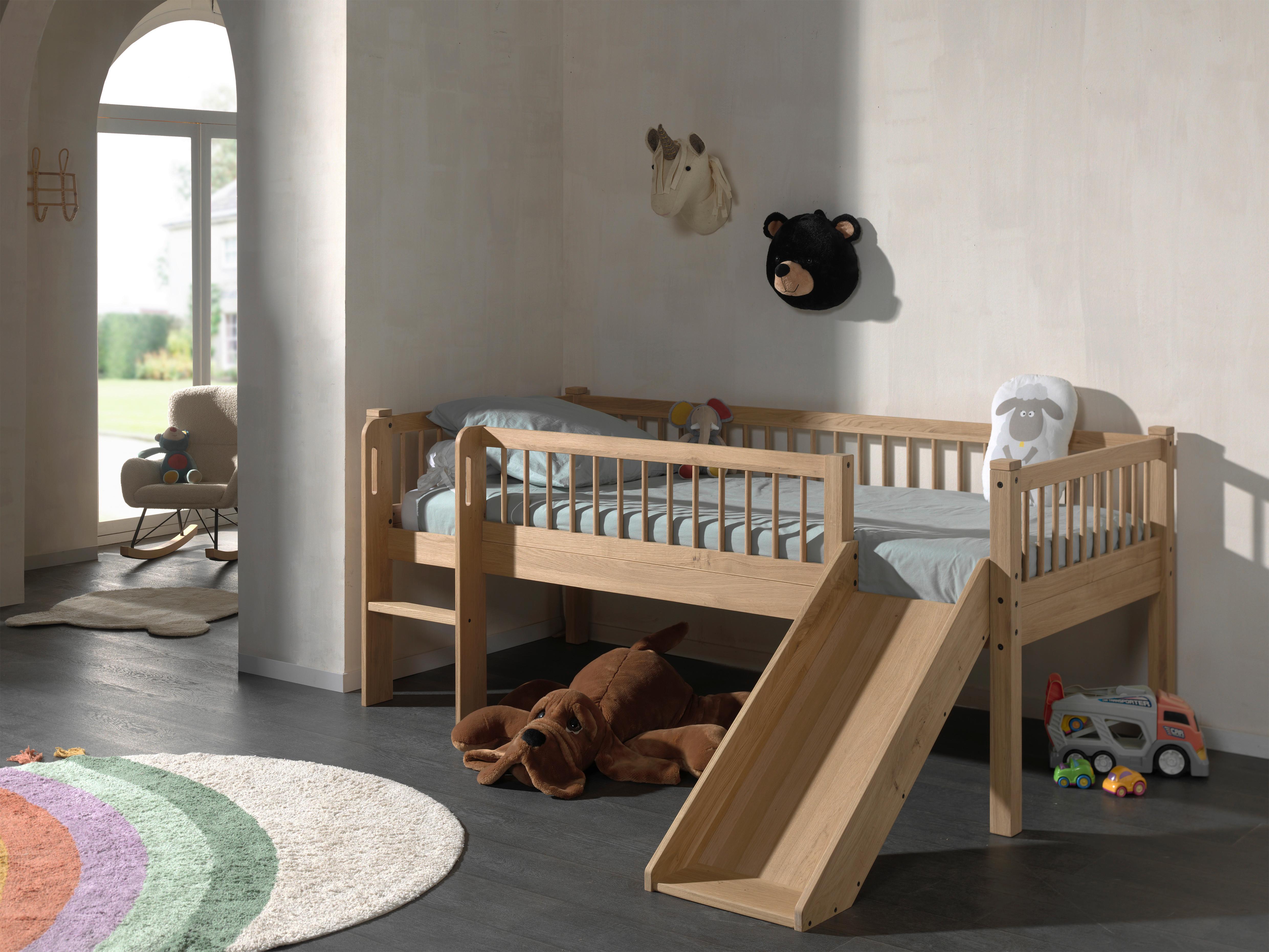 Spielbett Forrest Eichefarben ca.90x200cm Echtholz Rutsche - Eichefarben/Naturfarben, MODERN, Holz (90/200cm) - Vipack