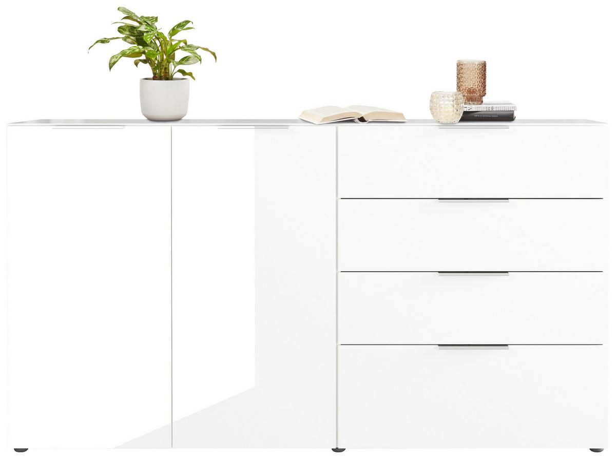 Sidebaord Oakland in Weiß - Chromfarben/Schwarz, MODERN, Glas/Holzwerkstoff (184/102/42cm) - Premium Living