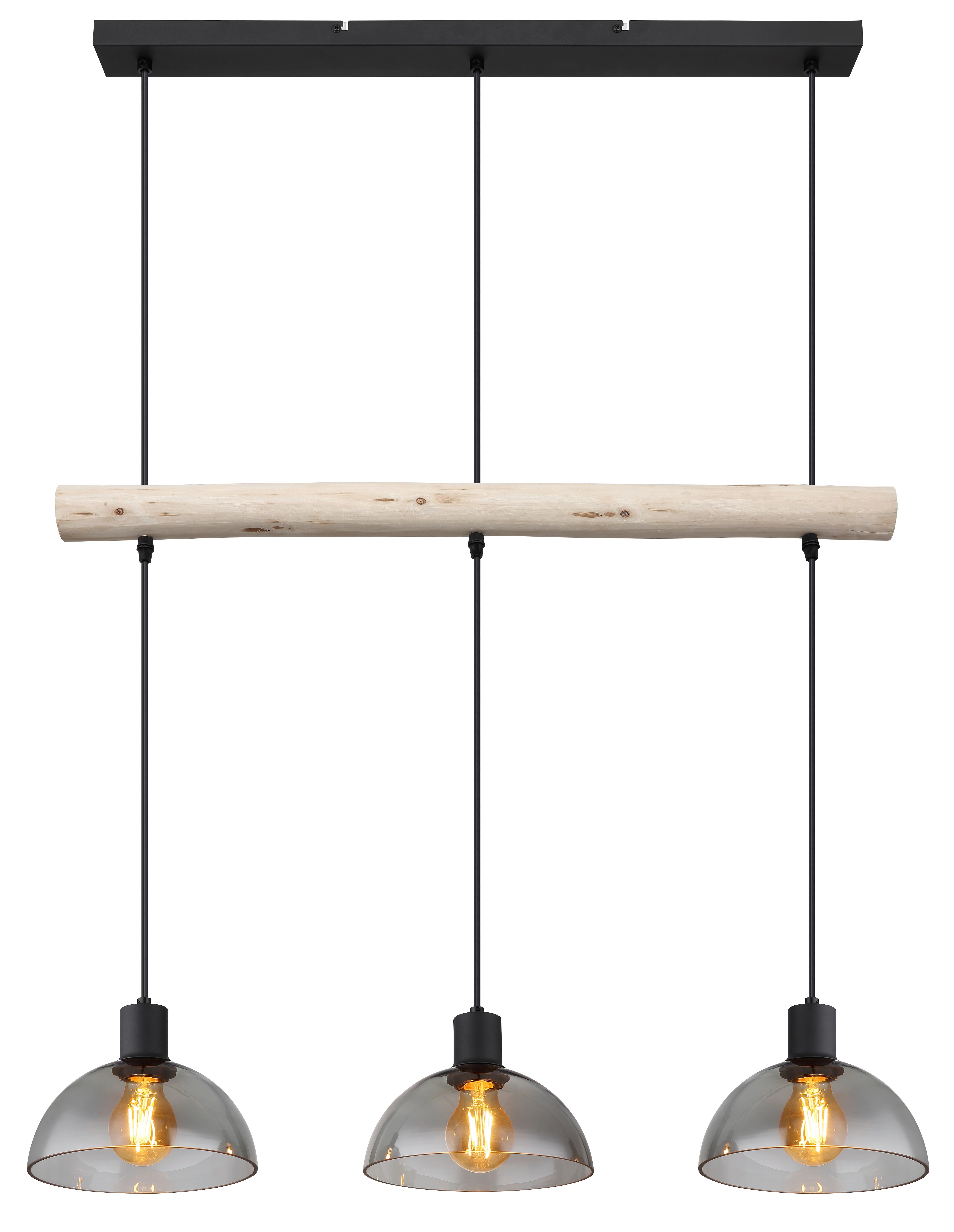 Hängeleuchte Lindi Naturfarben max. 15 Watt - Schwarz/Naturfarben, Natur, Glas/Holz (80/20/120cm) - Globo