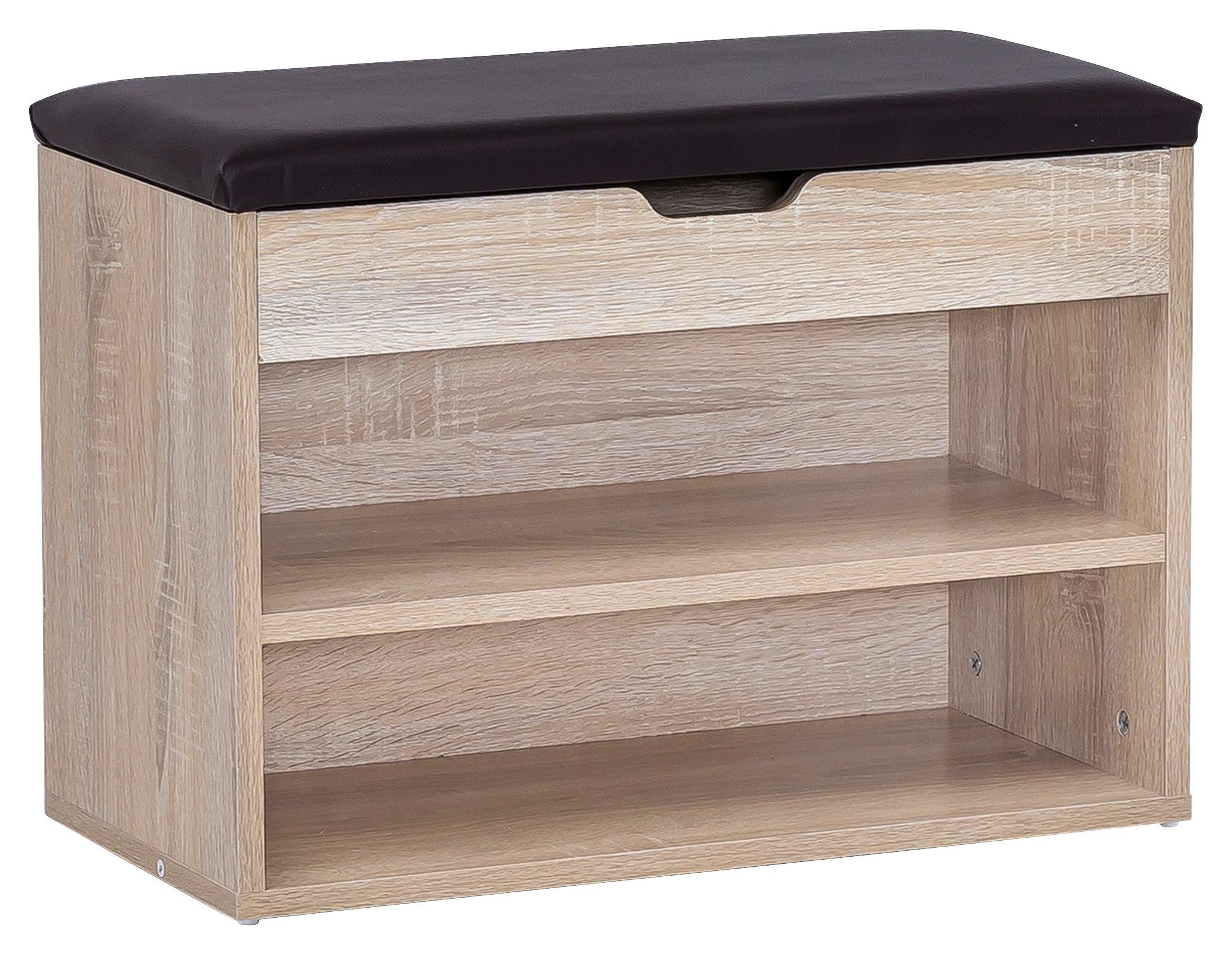 Schuhbank Sofia ca. 60x40 cm Sonoma Eiche - Schwarz/Sonoma Eiche, KONVENTIONELL, Holzwerkstoff/Textil (60/40/30cm) - MID.YOU