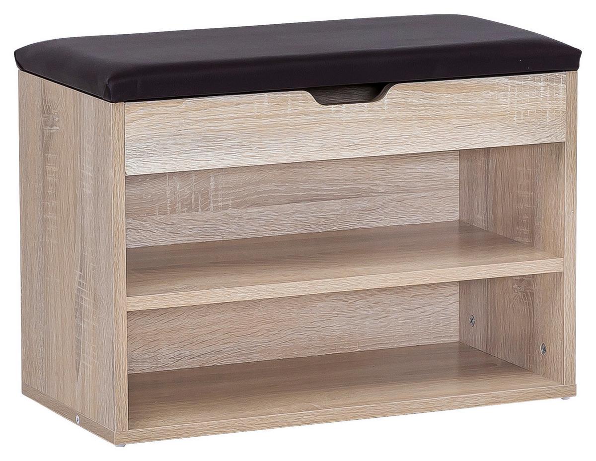 Schuhbank Sofia ca. 60x40 cm Sonoma Eiche - Schwarz/Sonoma Eiche, KONVENTIONELL, Holzwerkstoff/Textil (60/40/30cm) - MID.YOU