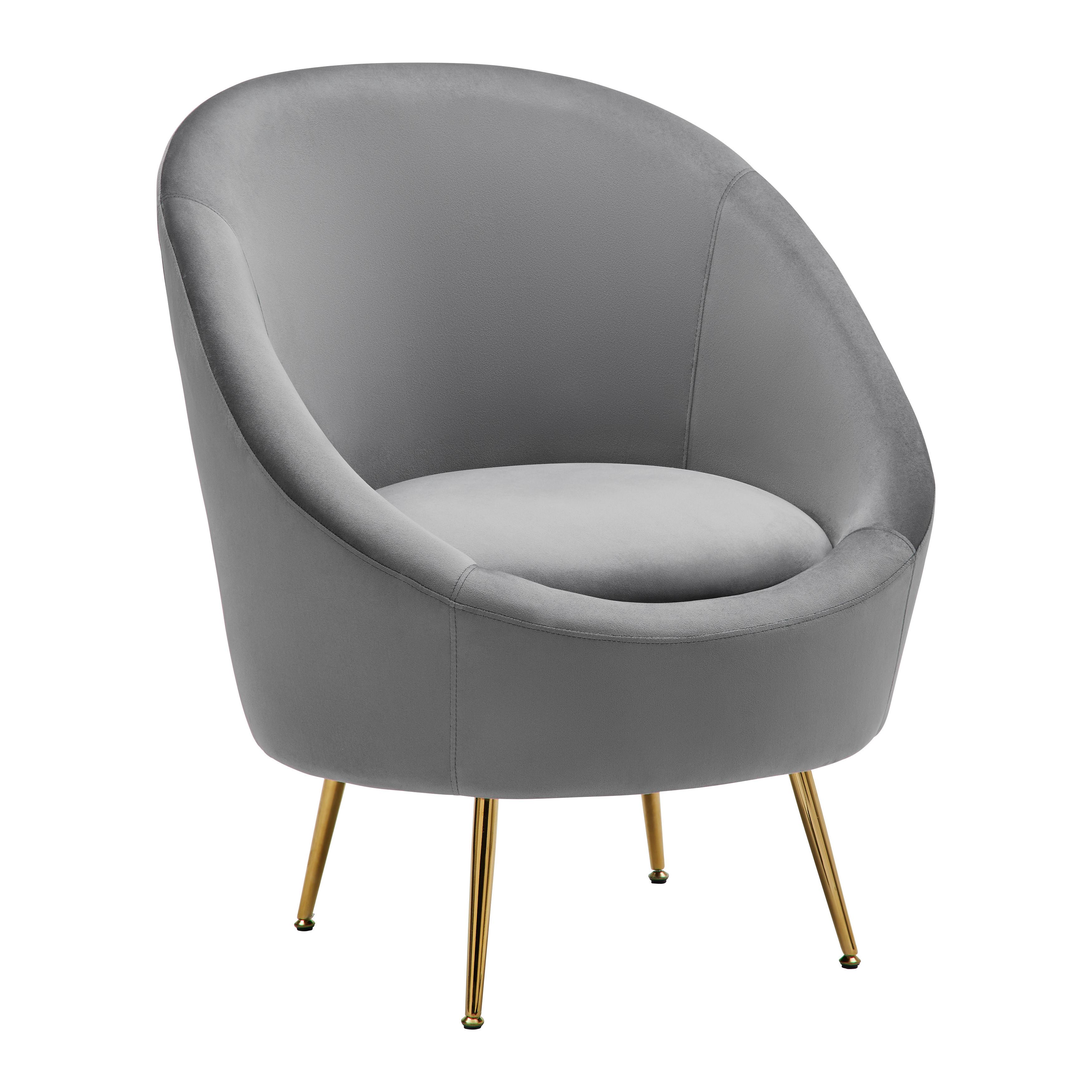 Relaxsessel Lou Grau Samt - Goldfarben/Grau, Modern, Textil/Metall (80/92/75cm) - Bessagi Home