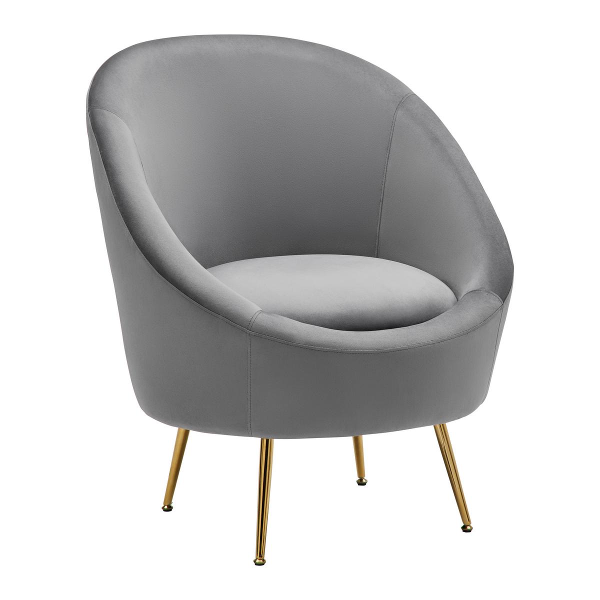 Sessel Lou ca. 80x92x75 cm Grau Samt - Goldfarben/Grau, MODERN, Textil/Metall (80/92/75cm) - Bessagi Home