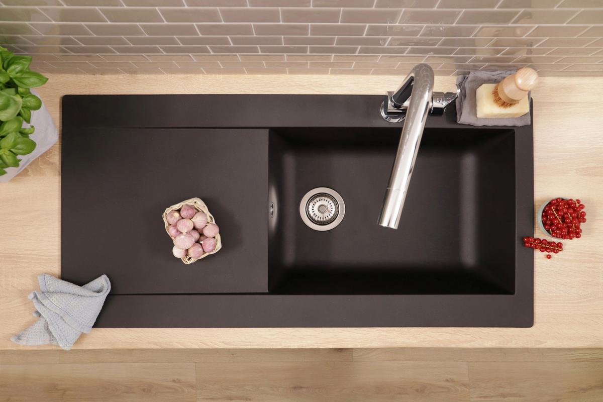 Spüle Respekta Denver 100X501BS Schwarz - Schwarz, Trend, Glas/Kunststoff (100/19,8/50cm) - Respekta